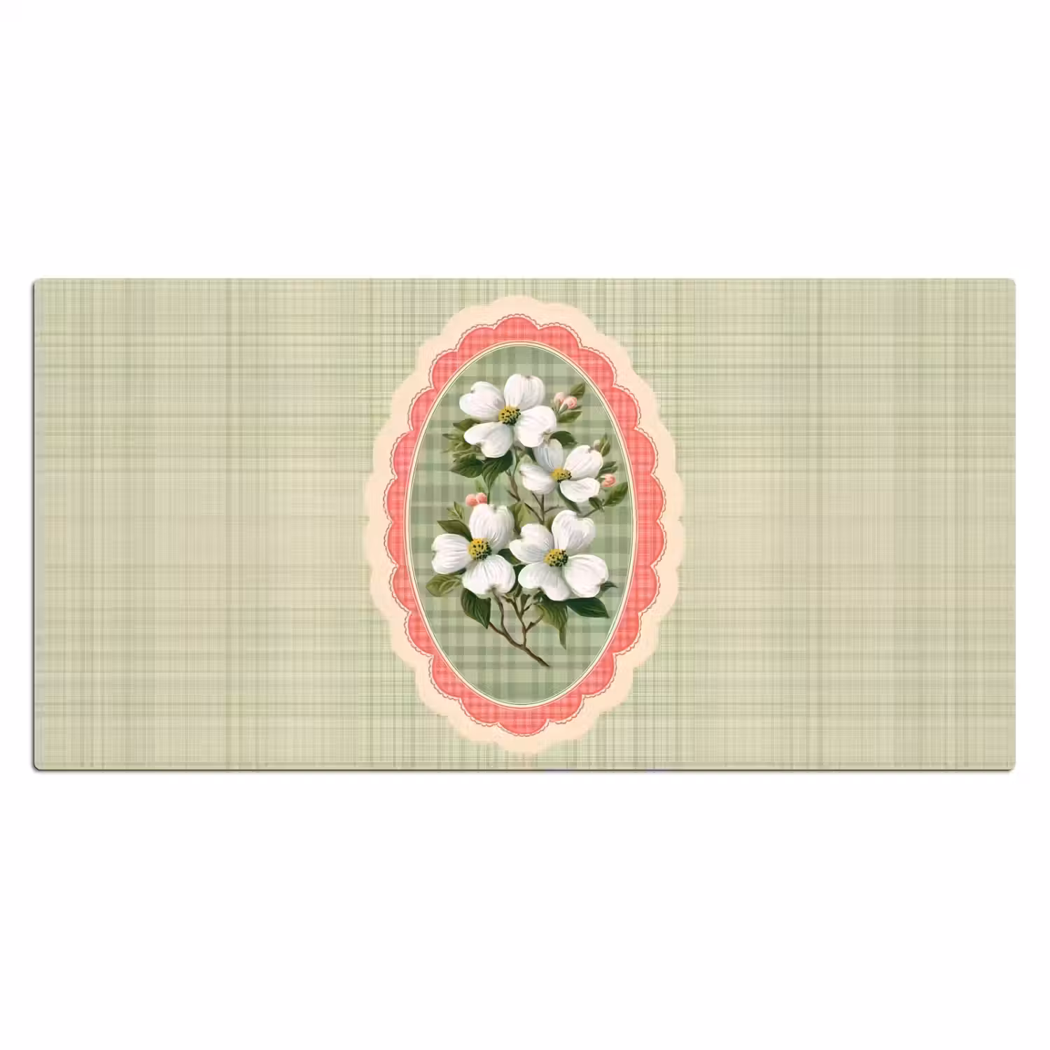 Bloemen - Illustratie - Geruit - Groen Muismat XXL klein -3d_leeg