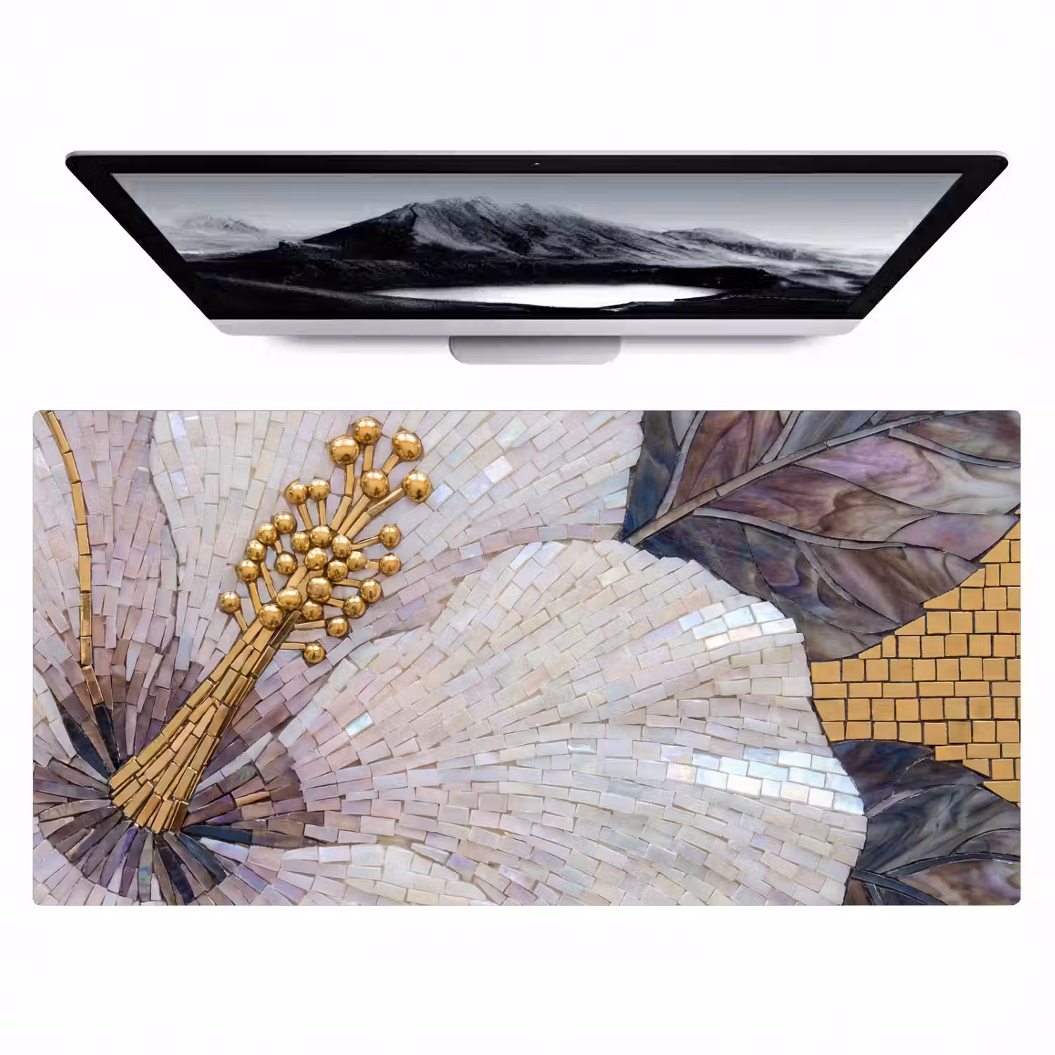 Bloemen - Mozaïek - Kunst - Modern - Goud Muismat XXL klein -zzz3d