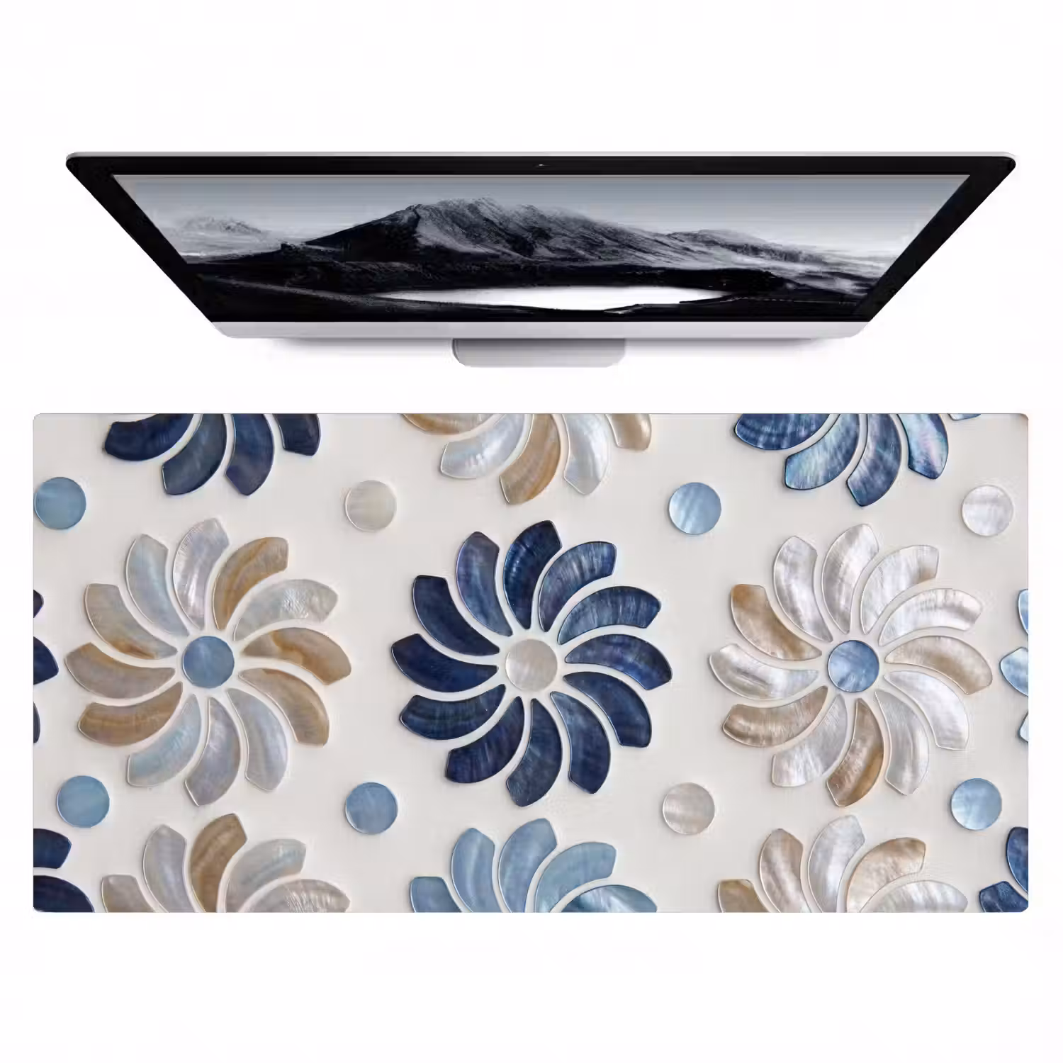 Bloemen - Parelmoer - Abstract - Patroon - Blauw Muismat XXL klein -zzz3d