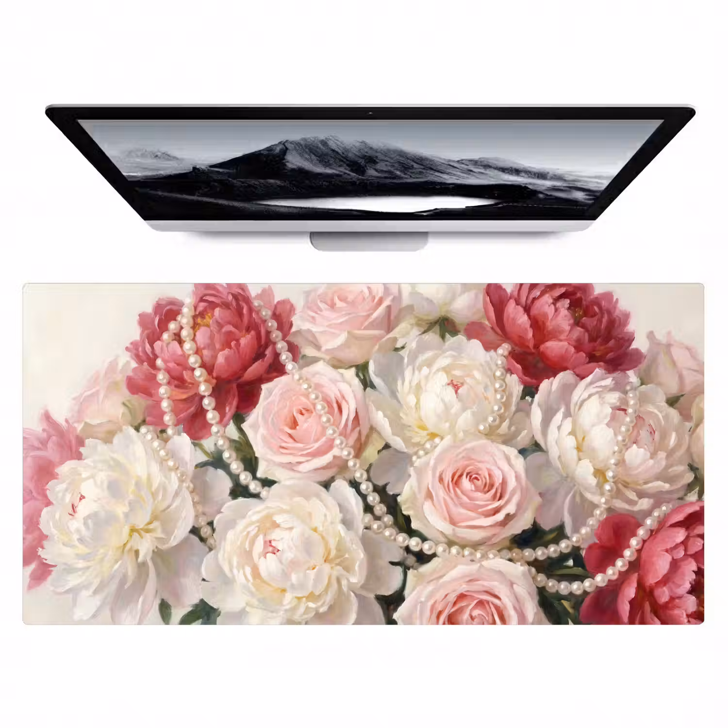 Bloemen - Parels - Romantiek - Klassiek - Roze Muismat XXL klein -zzz3d