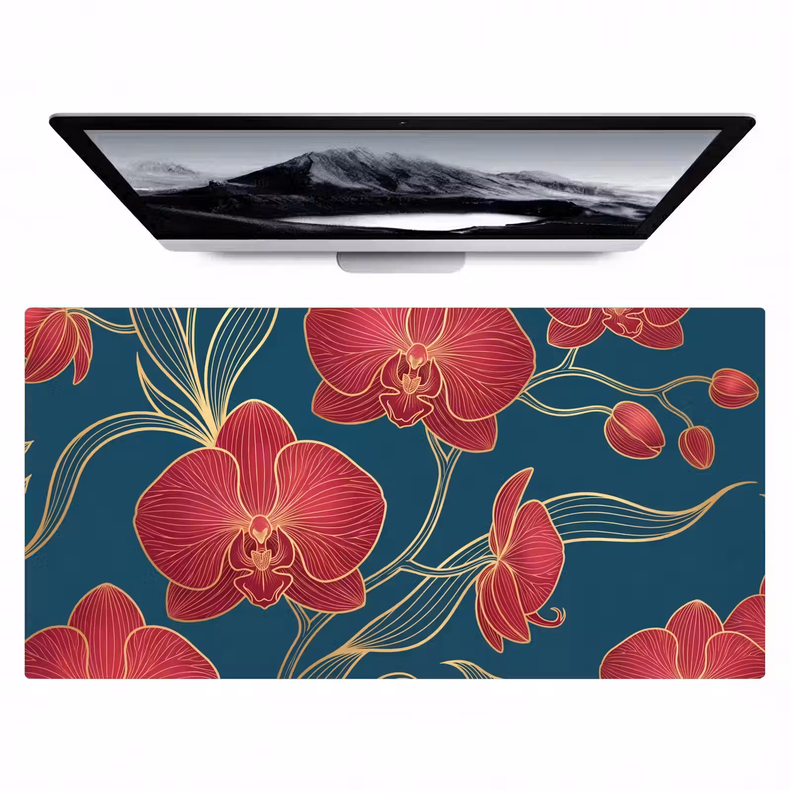 Bureau onderlegger - Bloemen - Rood - Goud - Bloemen - Rood - Goud Muismat XXL klein