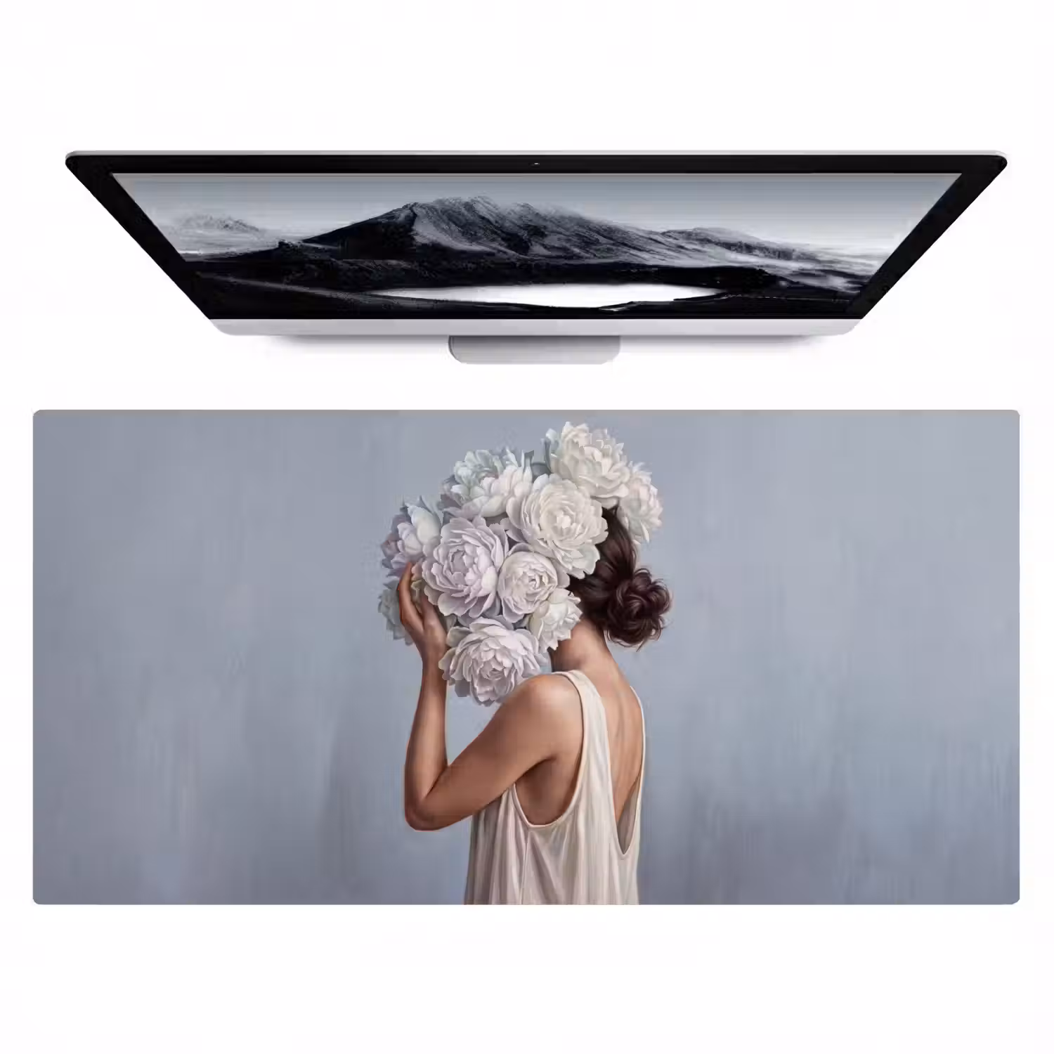 Bloemen - Vrouw - Wit Muismat XXL klein -zzz3d