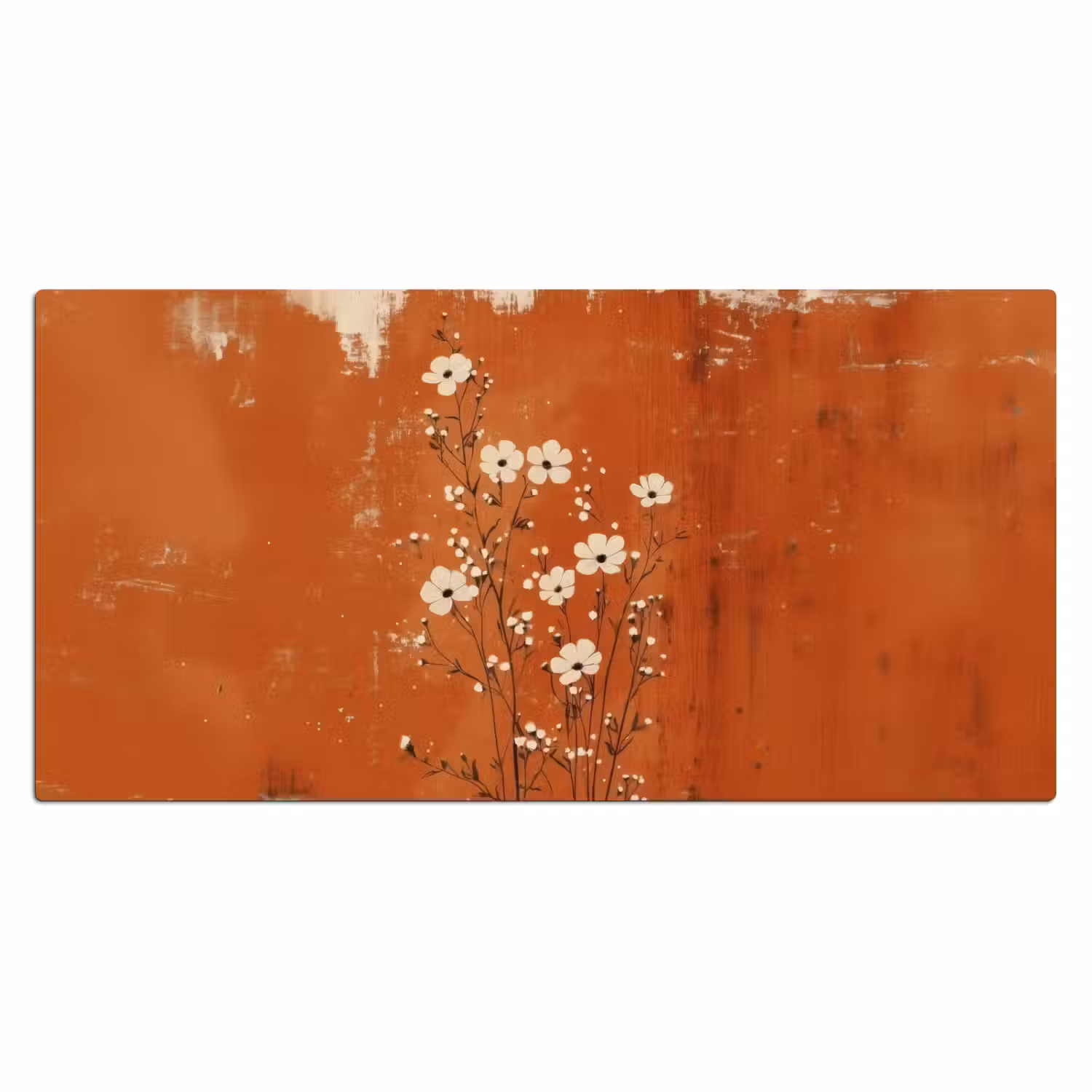 Bloemen - Wit - Subtiel - Roestkleur Muismat XXL klein -3d_leeg
