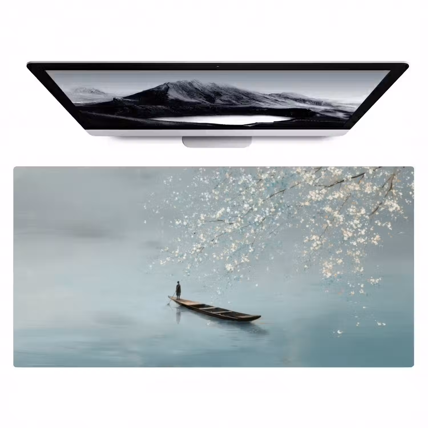 Bloesems - Minimalistisch - Wateroppervlak - Boot Muismat XXL klein -zzz3d
