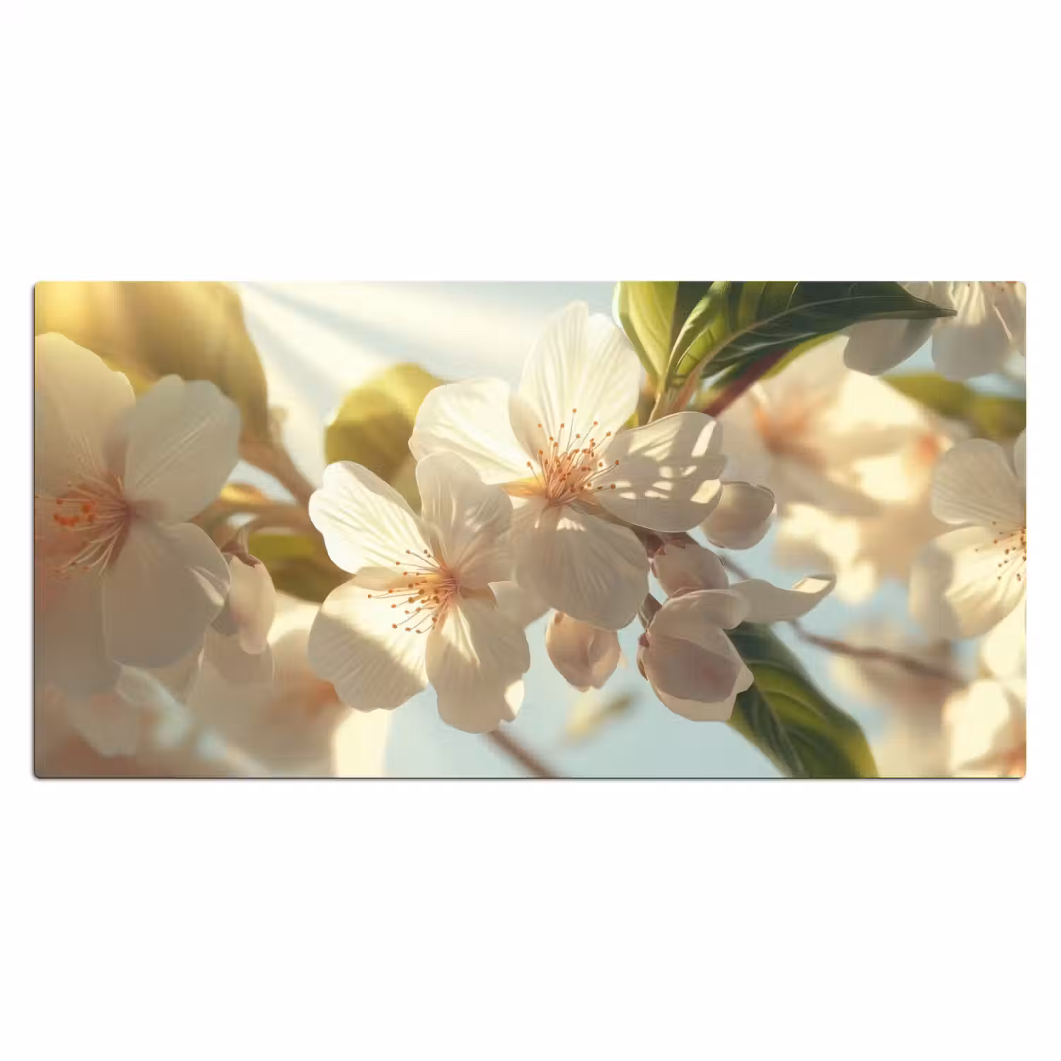 Bloesems - Wit - Zonnestralen - Bloemblaadjes Muismat XXL klein -3d_leeg