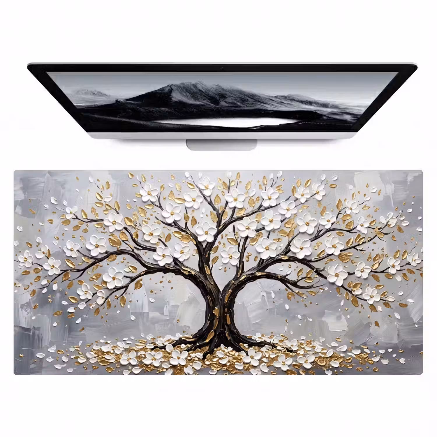 Boom - Bloemen - Natuur - Abstract - Wit Muismat XXL klein -zzz3d