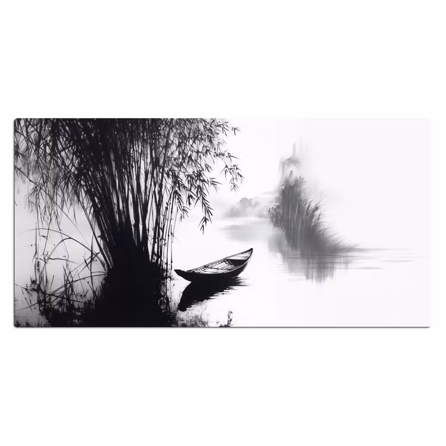 Boot - Rivier - Bamboe - Wit Muismat XXL klein -3d_leeg