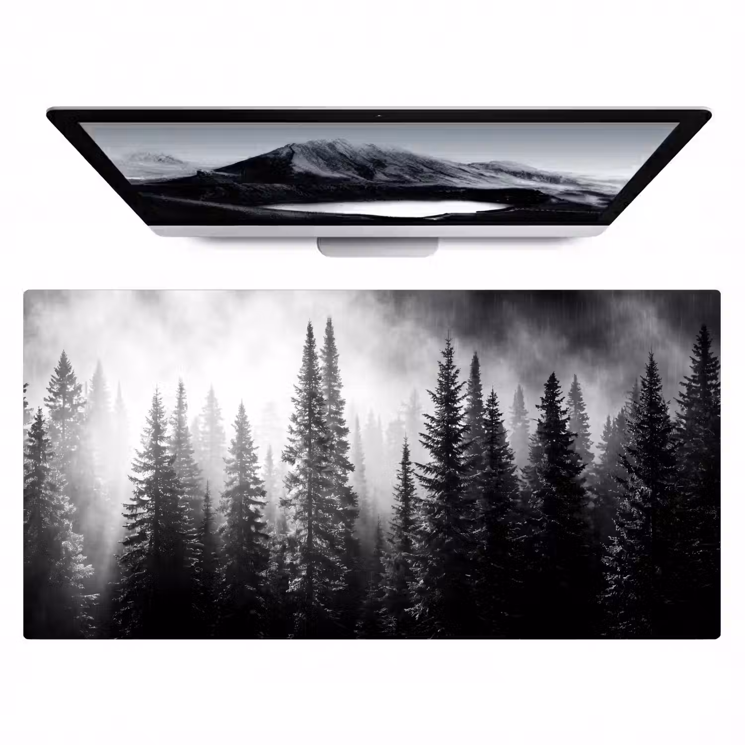 Bos - Mist - Winter - Monochroom - Natuur Muismat XXL klein -zzz3d