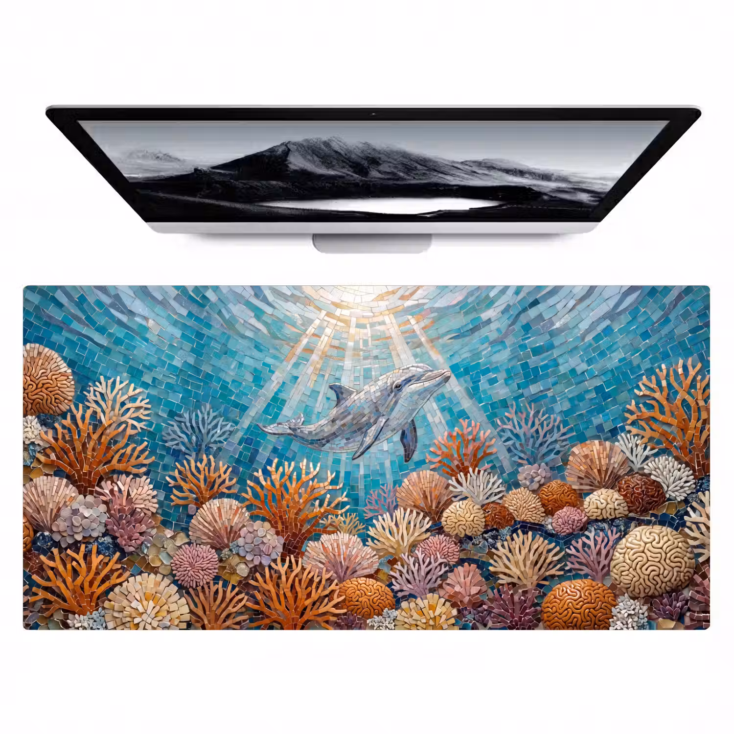 Dieren - Mozaïek - Oceaan - Koraal - Blauw Muismat XXL klein -zzz3d