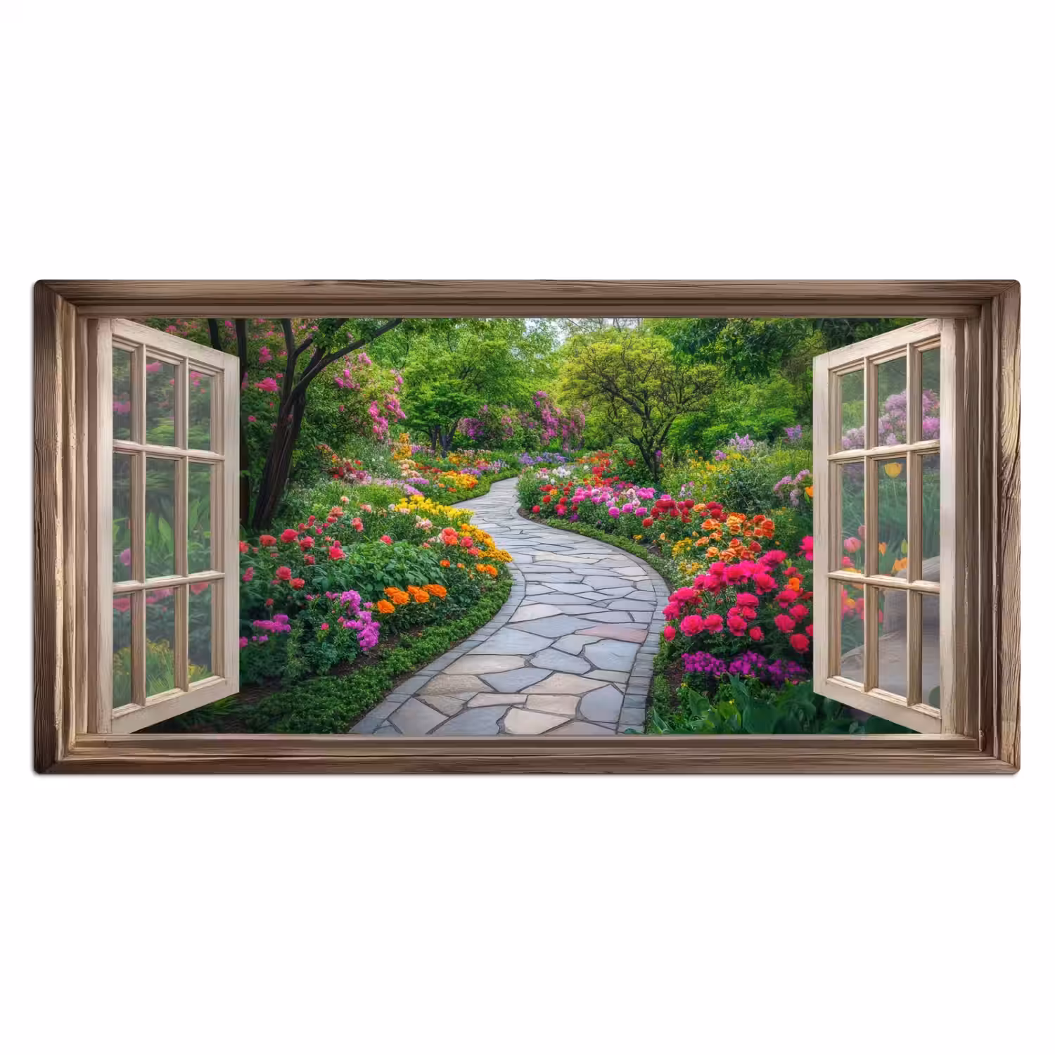Doorkijk - Bloemen - Tuinpad - Natuur - Raam Muismat XXL klein -3d_leeg