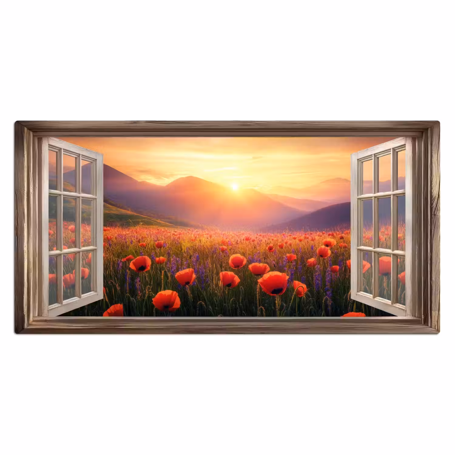 Doorkijk - Klaprozen - Bloemen - Rood - Open raam Muismat XXL klein -3d_leeg