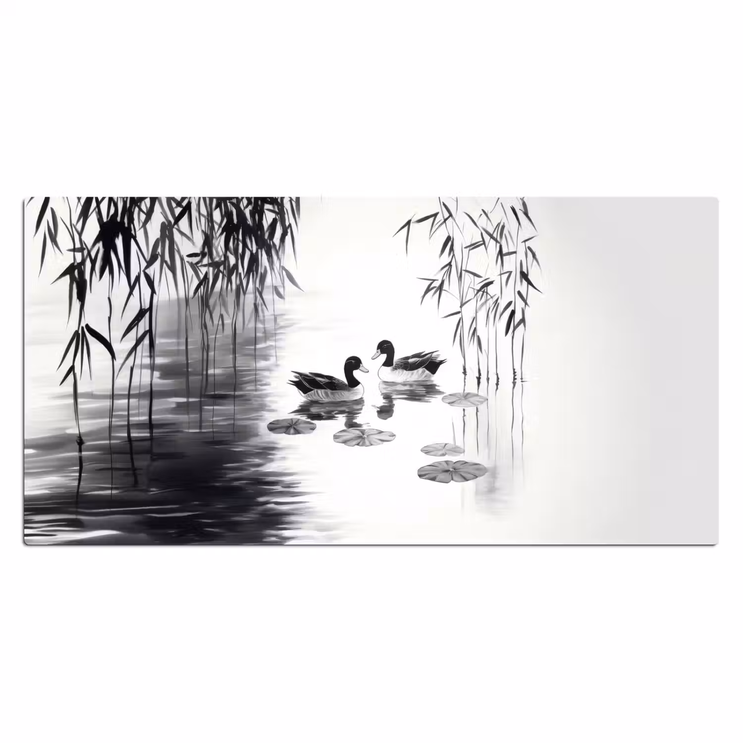 Eenden - Waterlelies - Riet - Zwart Muismat XXL klein -3d_leeg