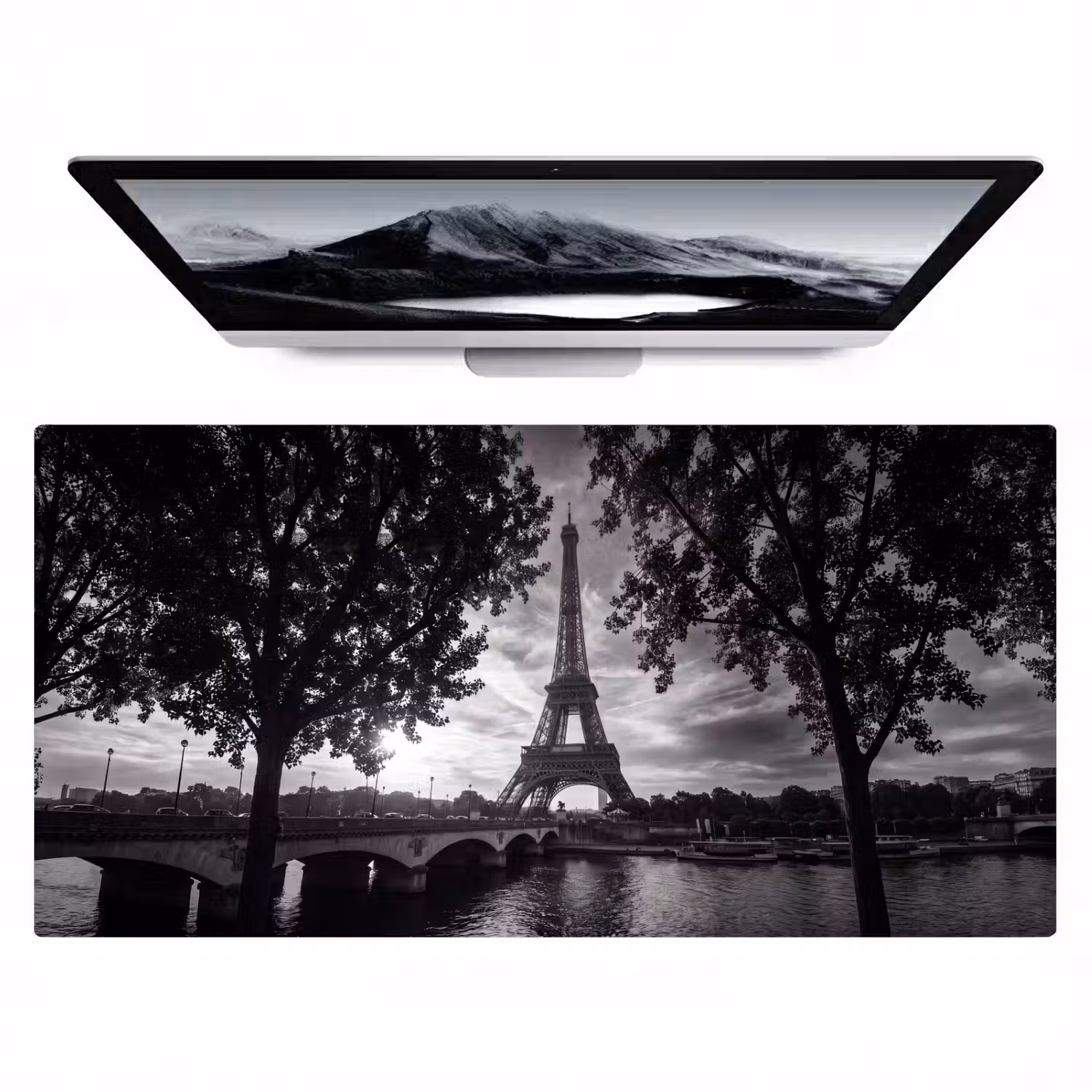 Eiffeltoren - Parijs - Rivier - Architectuur - Zwart-wit Muismat XXL klein -zzz3d