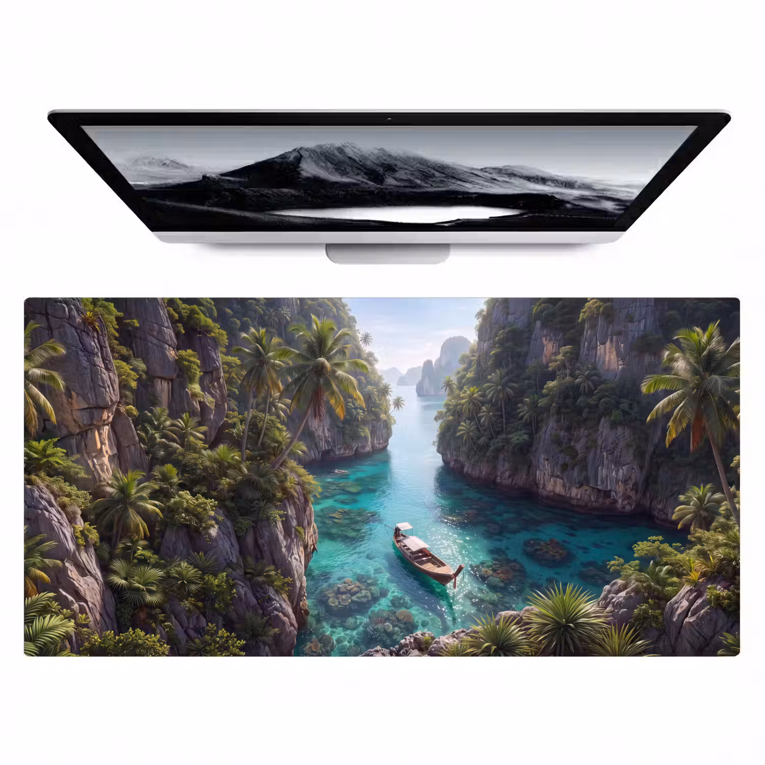 Eiland - Tropisch - Water - Palmbomen - Natuur Muismat XXL klein -zzz3d