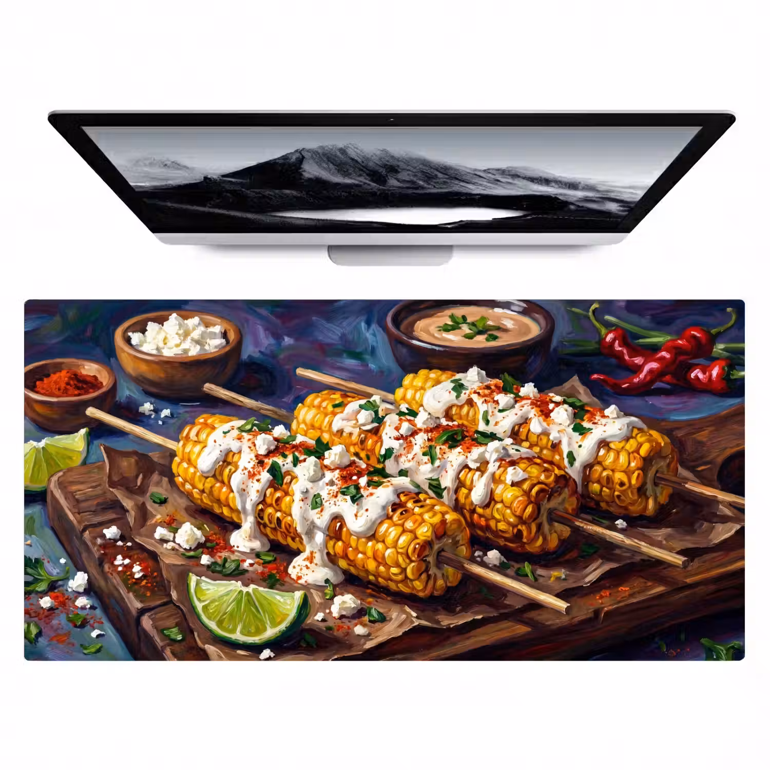 Eten - Maïs - Saus - Geschilderd - Geel Muismat XXL klein -zzz3d