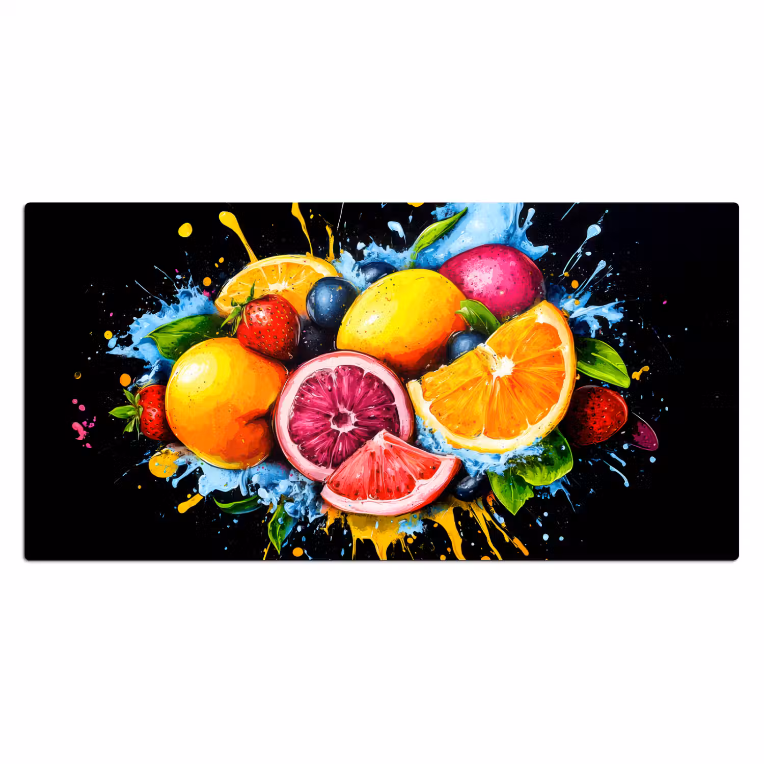 Fruit - Graffiti - Kleurrijk - Sinaasappel - Aardbei - Abstract Muismat XXL klein -3d_leeg