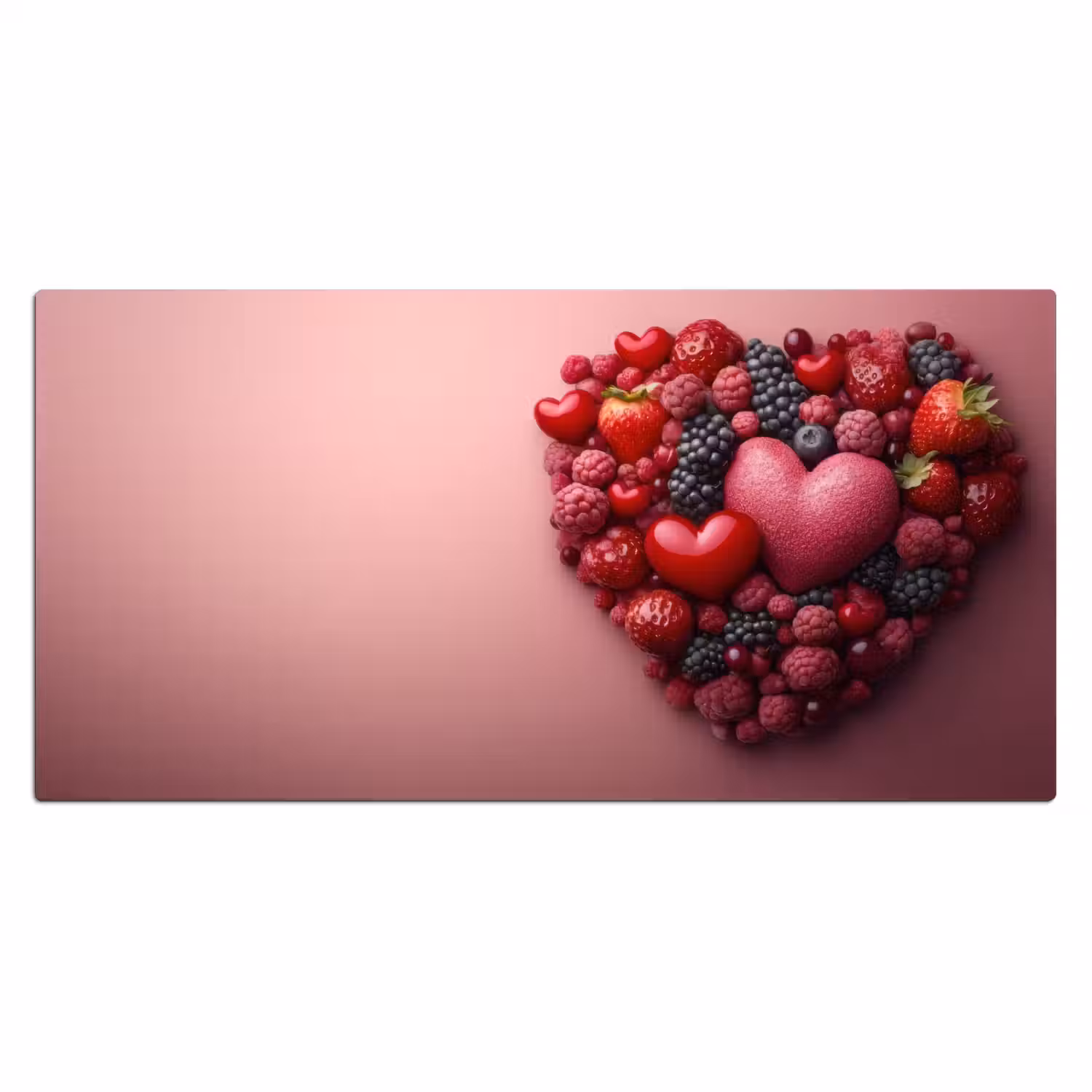 Fruit - Hartjes - Aardbeien - Frambozen - Bosbessen Muismat XXL klein -3d_leeg