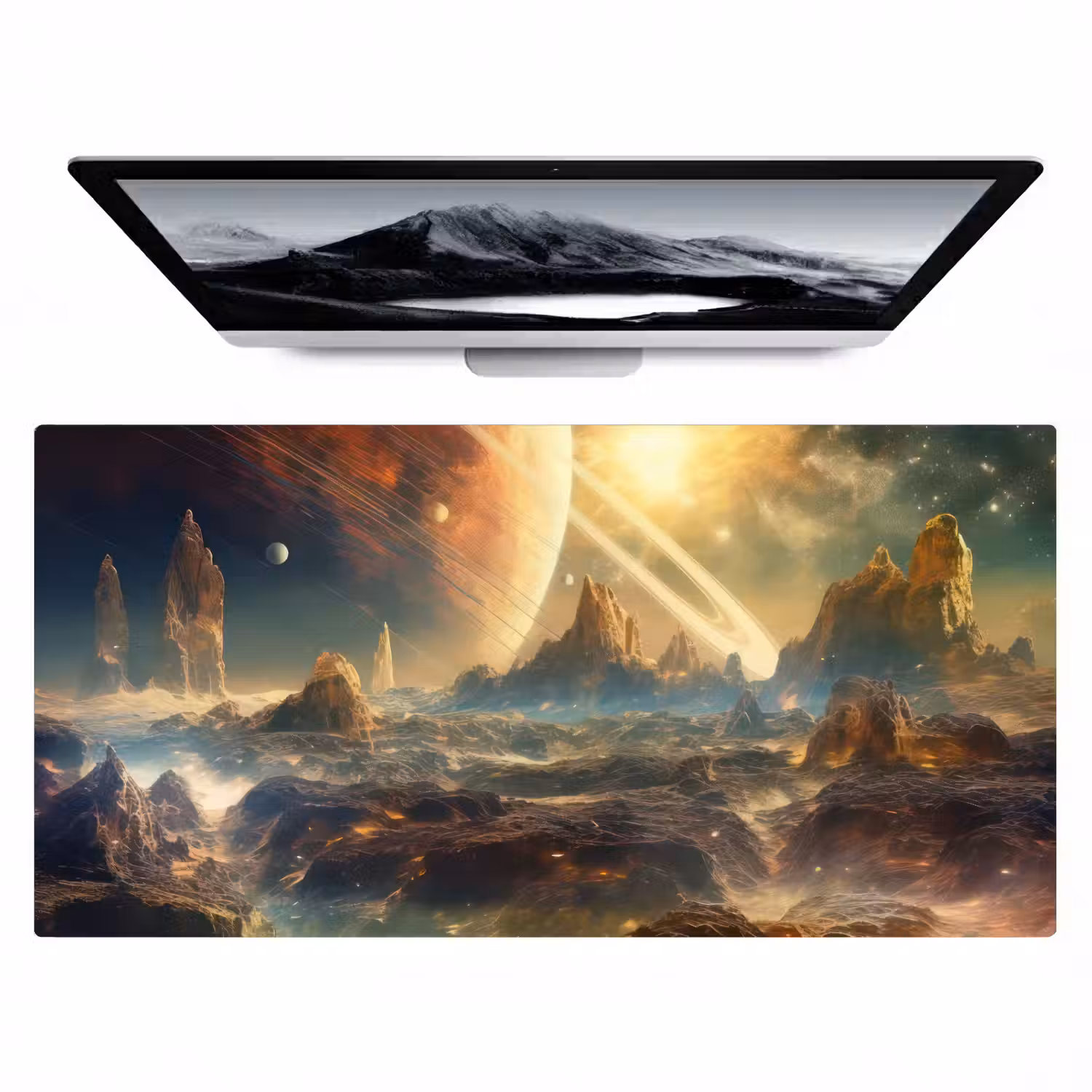 gebergte-planeet-ruimte-sterren Muismat XXL klein -zzz3d
