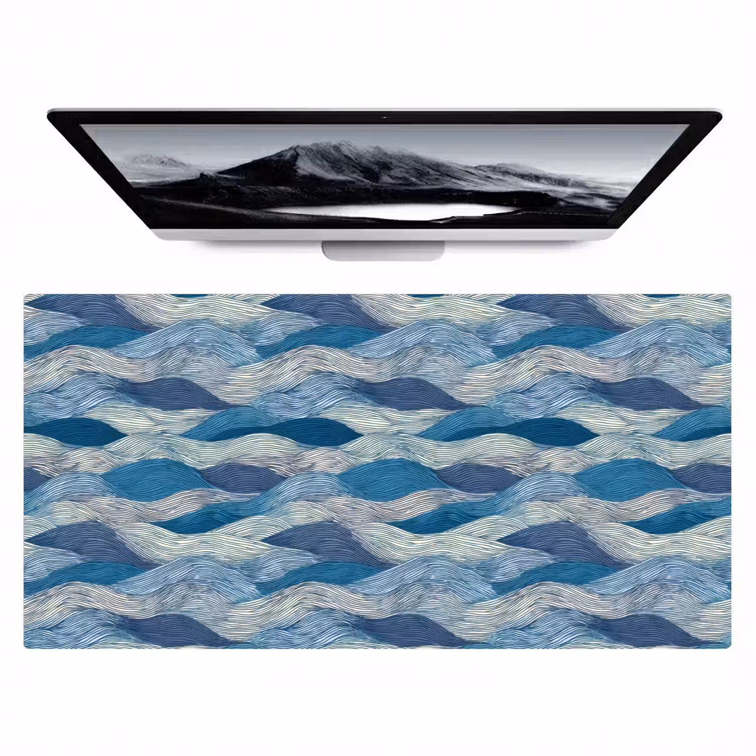 Getekend - Blauw - Wit - Golvend - Streepjes Muismat XXL klein 681 -zzz3d