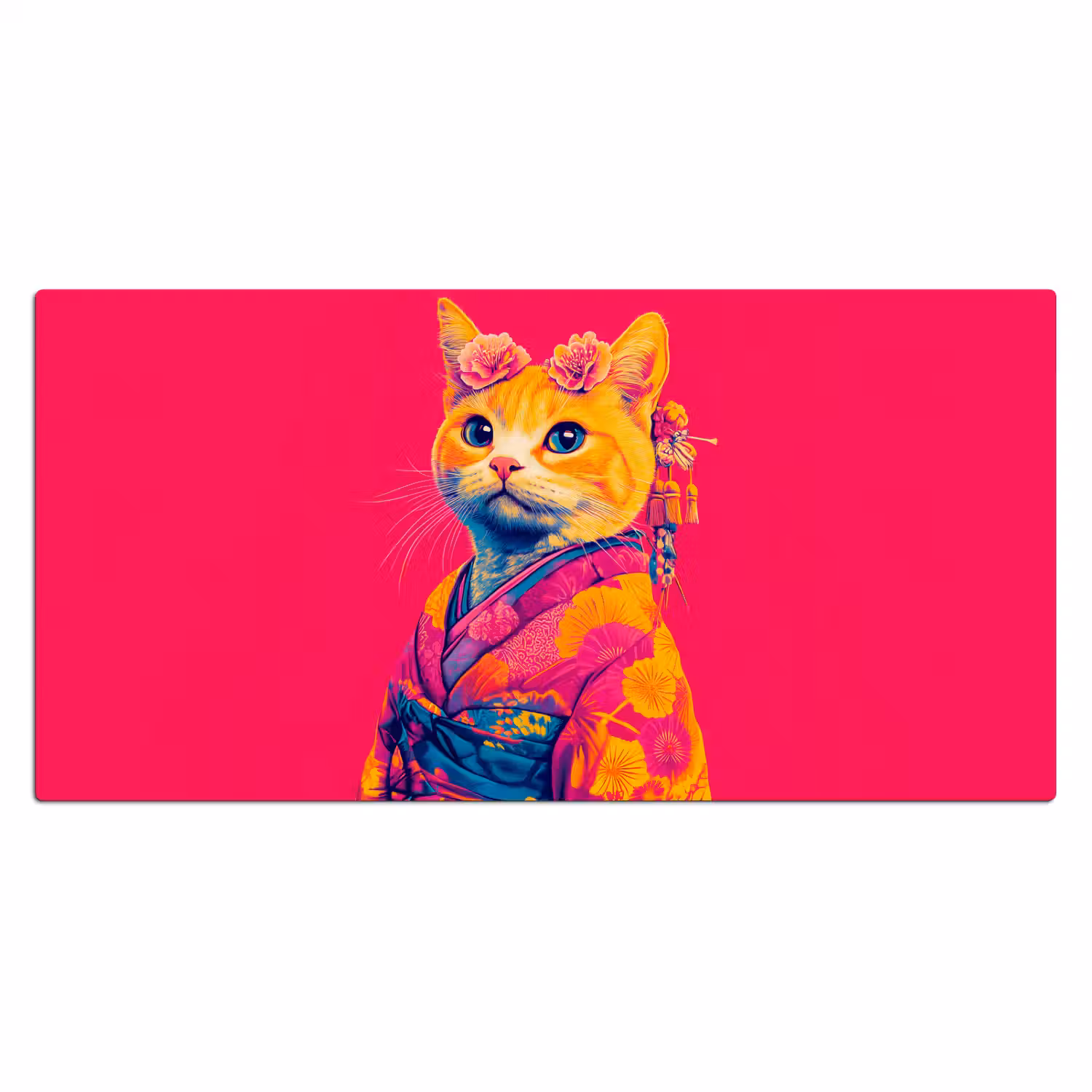 Kat - Kimono - Bloemen - Roze Muismat XXL klein -3d_leeg