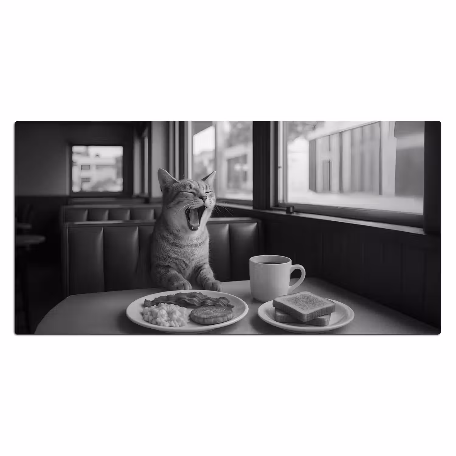 Kat - Koffie - Brood - Zwart Muismat XXL klein -3d_leeg