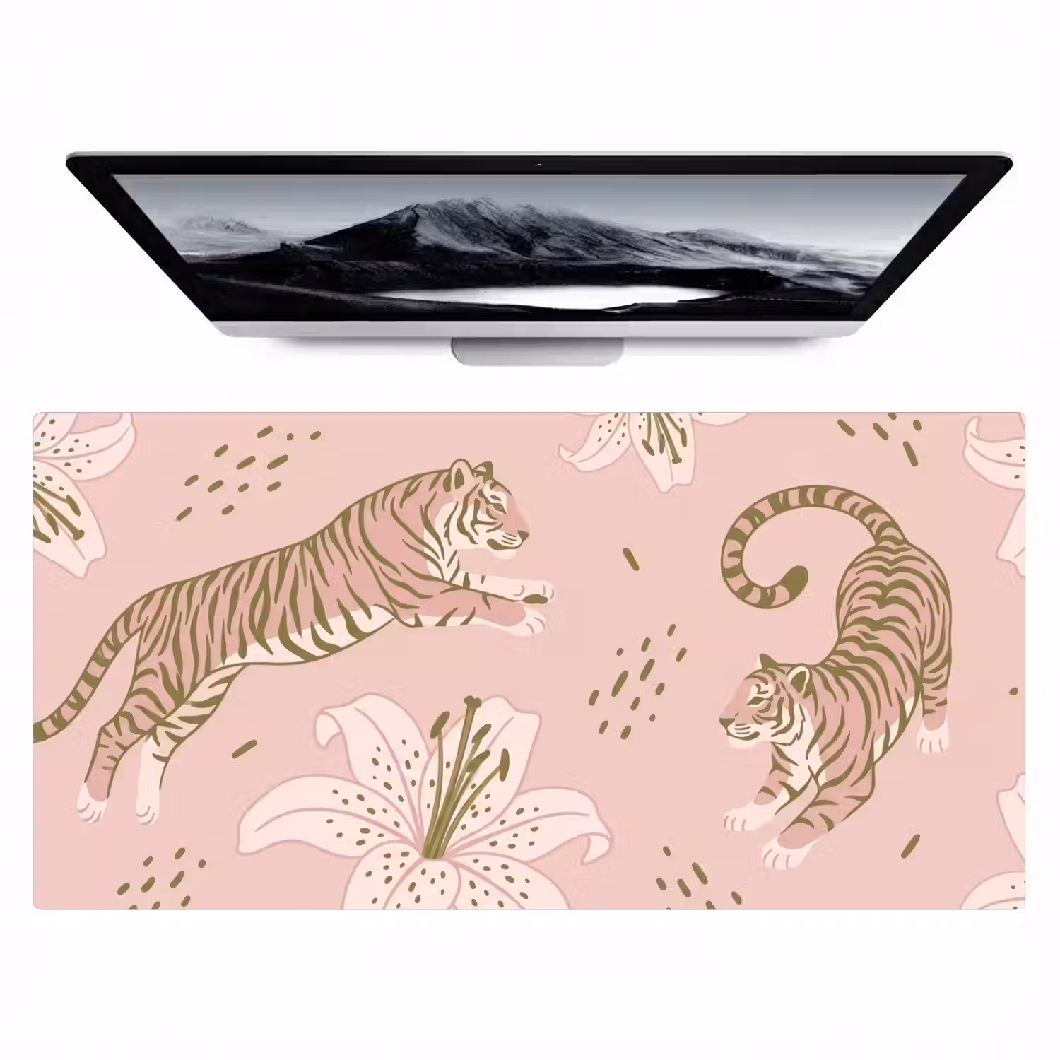 Kat - Springend - Bloemen - Abstract - Roze Muismat XXL klein -zzz3d