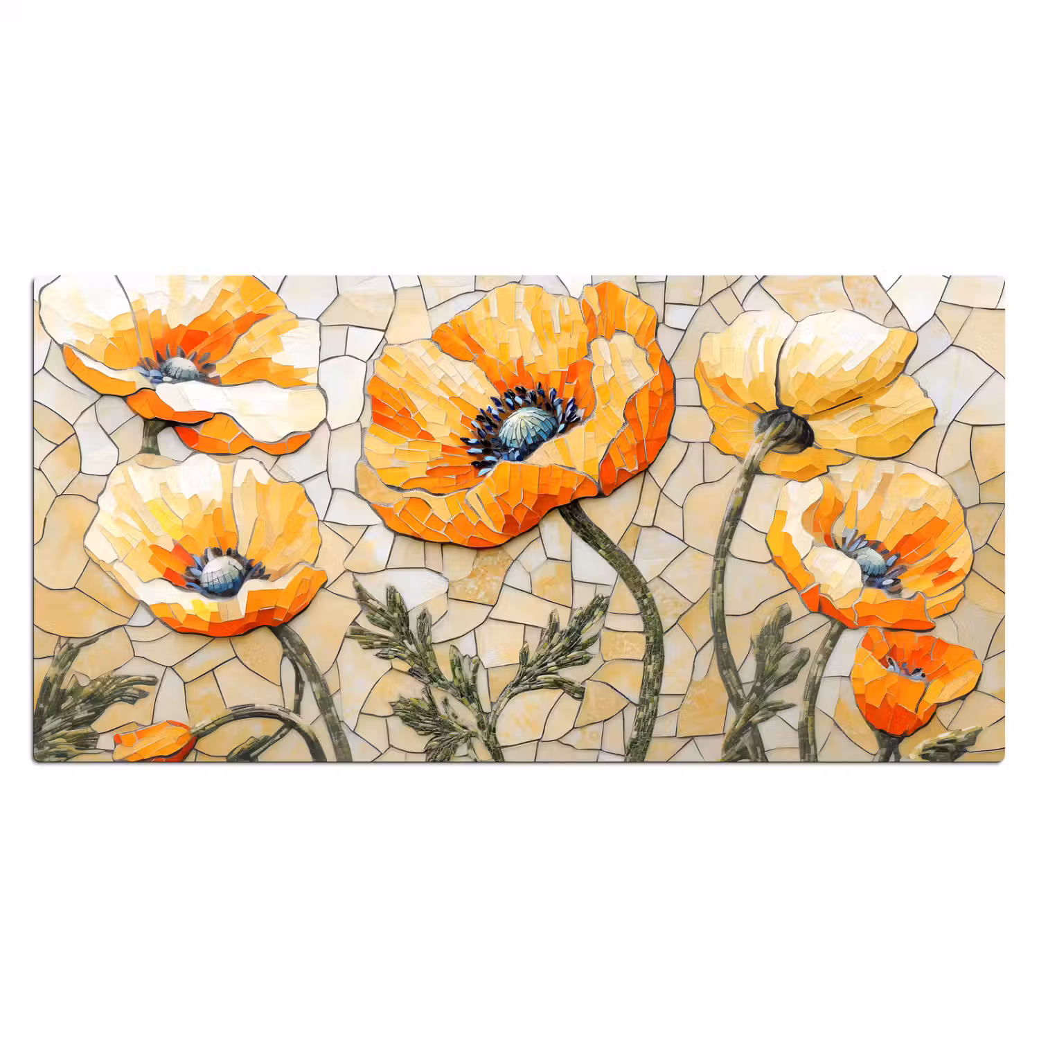 Klaprozen - Oranje - Mozaïek - Bladeren Muismat XXL klein -3d_leeg