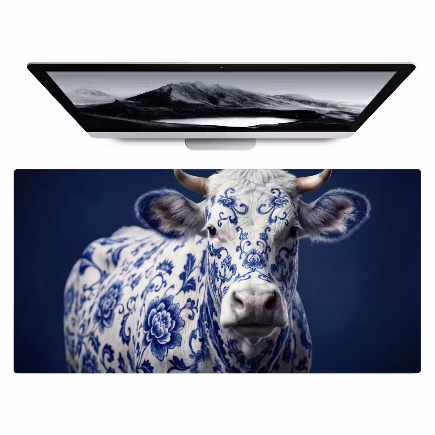 Koe - Delfts - Blauw - Artistiek Muismat XXL klein -zzz3d