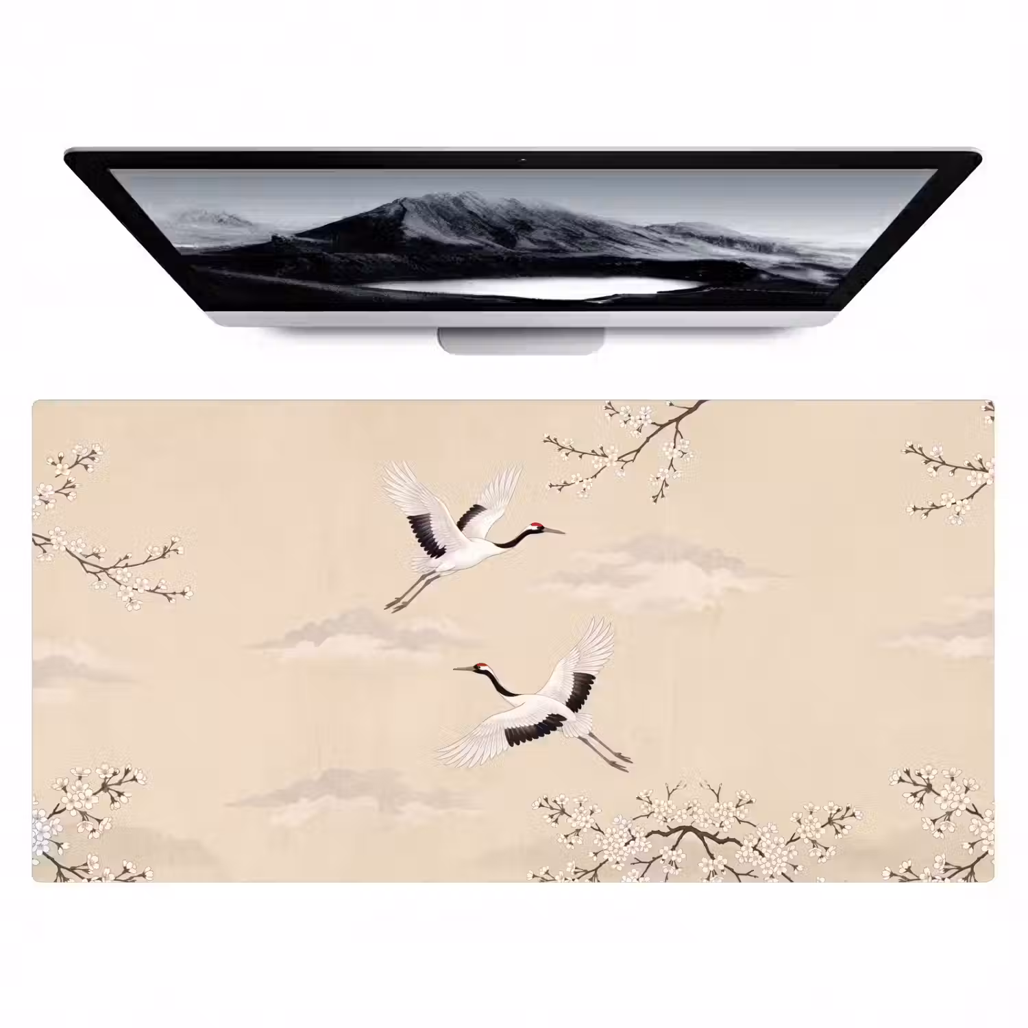 Kraanvogels - Bloesem - Beige Muismat XXL klein -zzz3d