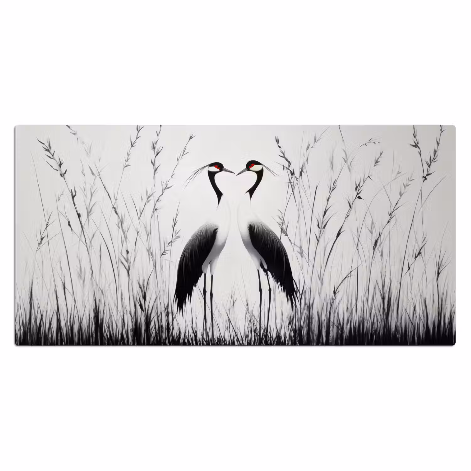 Kraanvogels - Gras - Hartvorm - Zwart Muismat XXL klein -3d_leeg