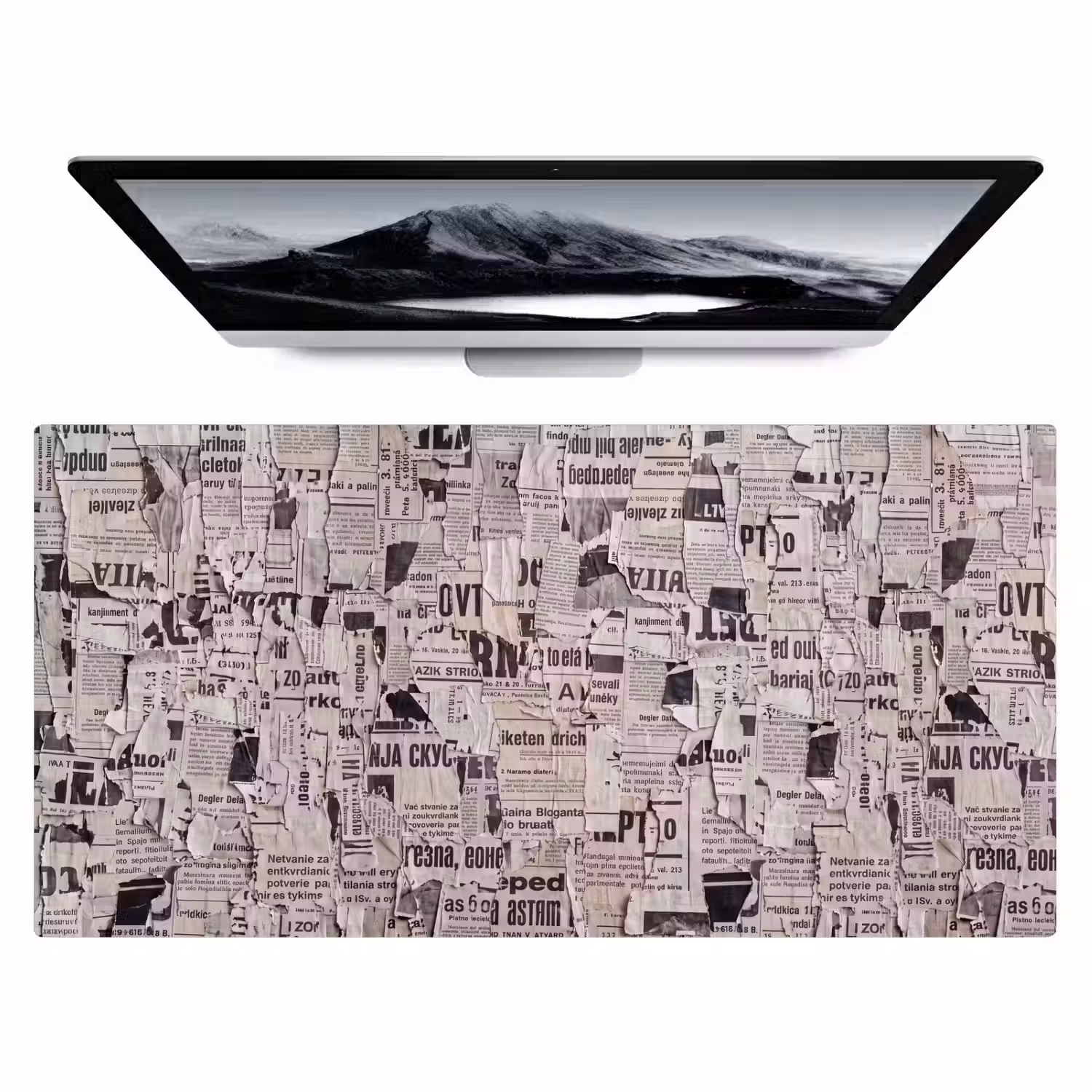 Krant - Gescheurd - Textuur - Abstract - Zwart-wit Muismat XXL klein -zzz3d