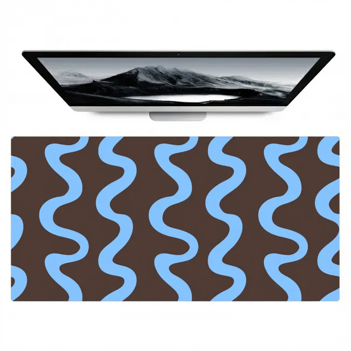 Kronkelende lijnen - Blauw - Bruin - Minimalistisch Muismat XXL klein 681 -zzz3d