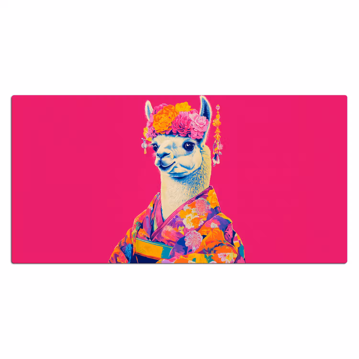 Lama - Kimono - Bloemenkrans - Felroze Muismat XXL klein -3d_leeg