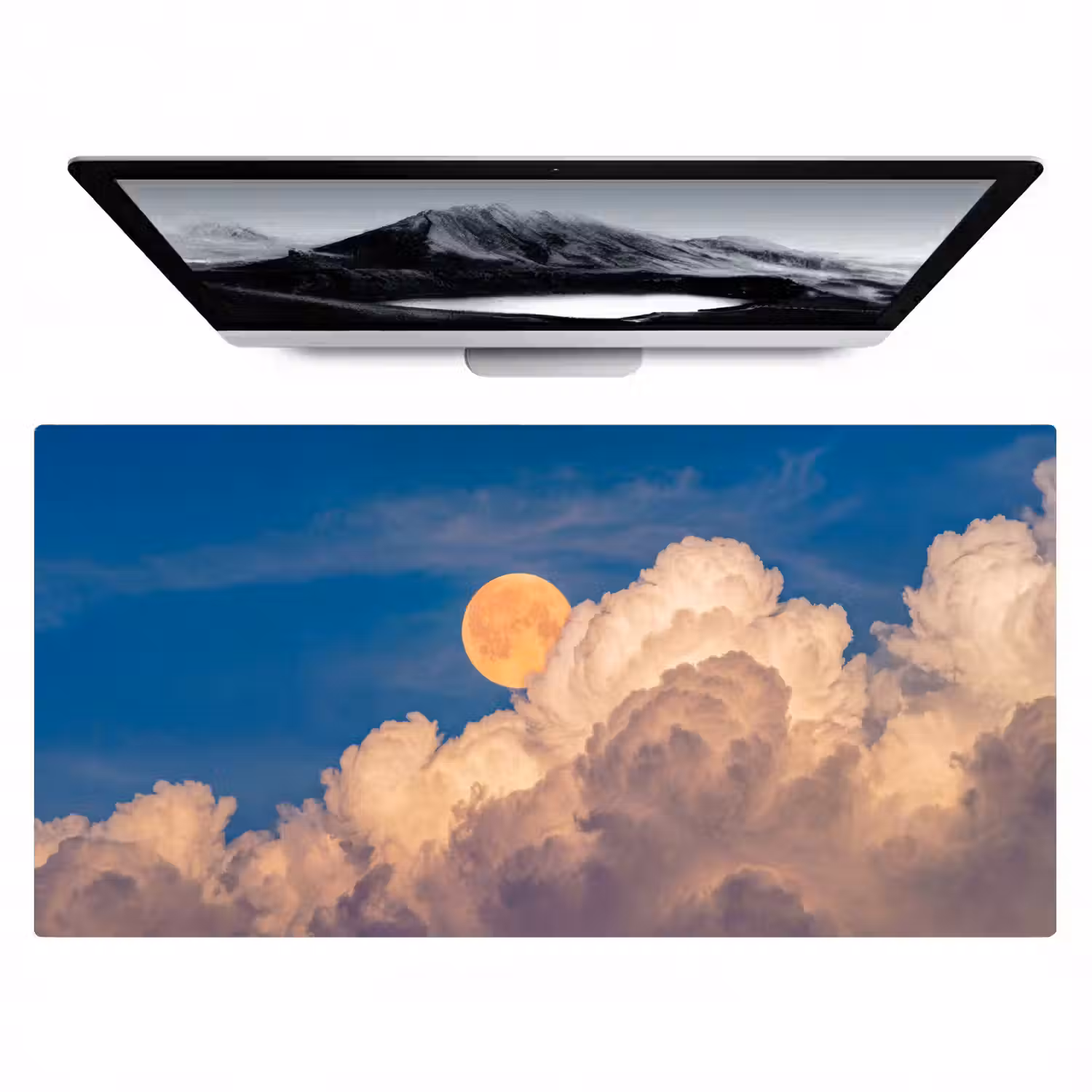 Maan - Wolken - Natuur - Oranje Muismat XXL klein -zzz3d