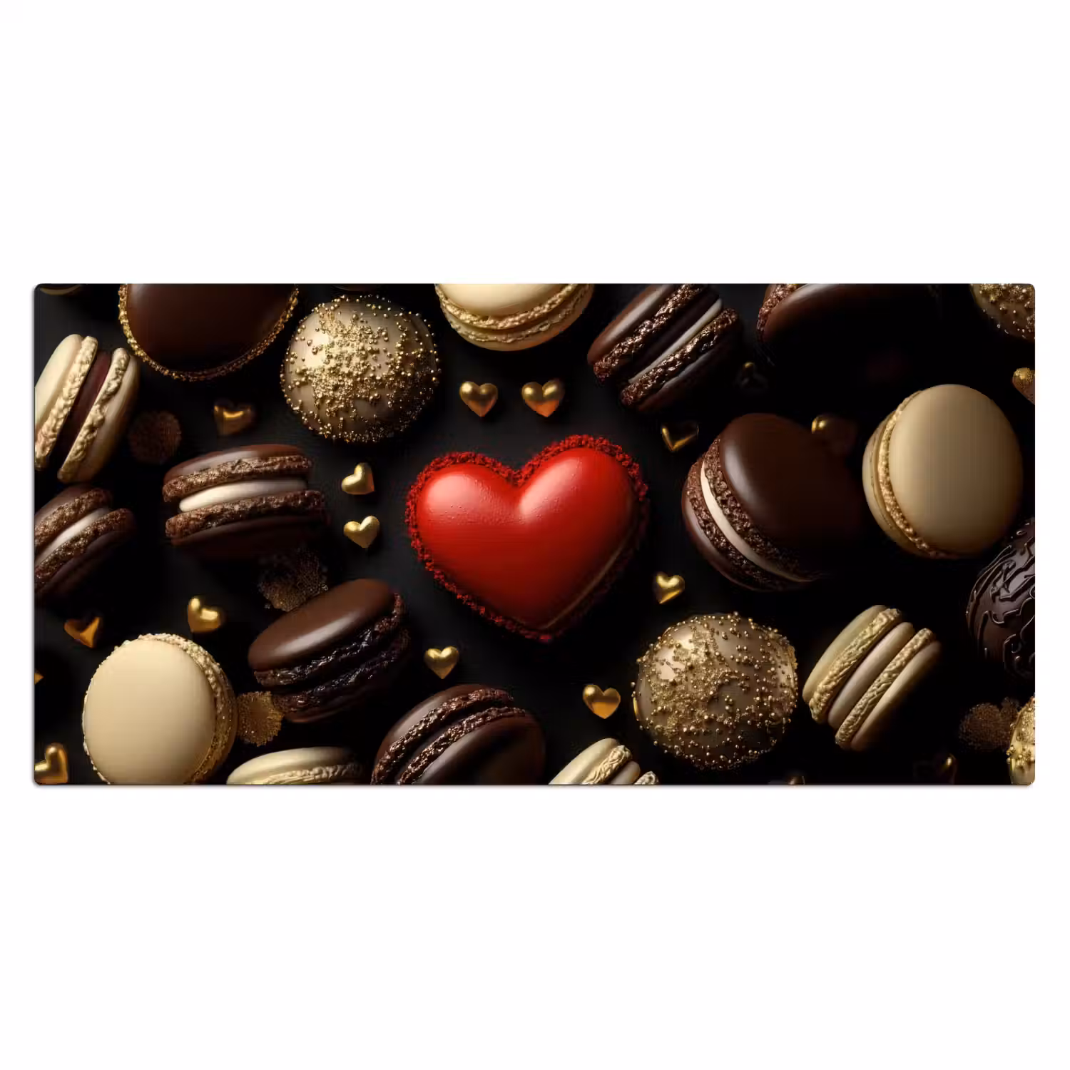 Macarons - Rood - Hart Muismat XXL klein -3d_leeg