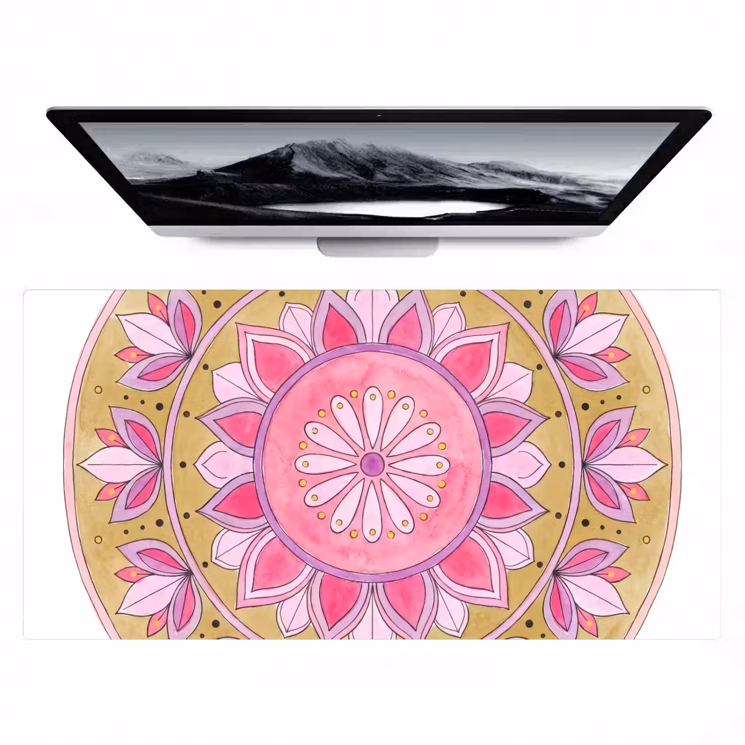 Mandala - Patroon - Kunst - Aquarel - Roze Muismat XXL klein -zzz3d