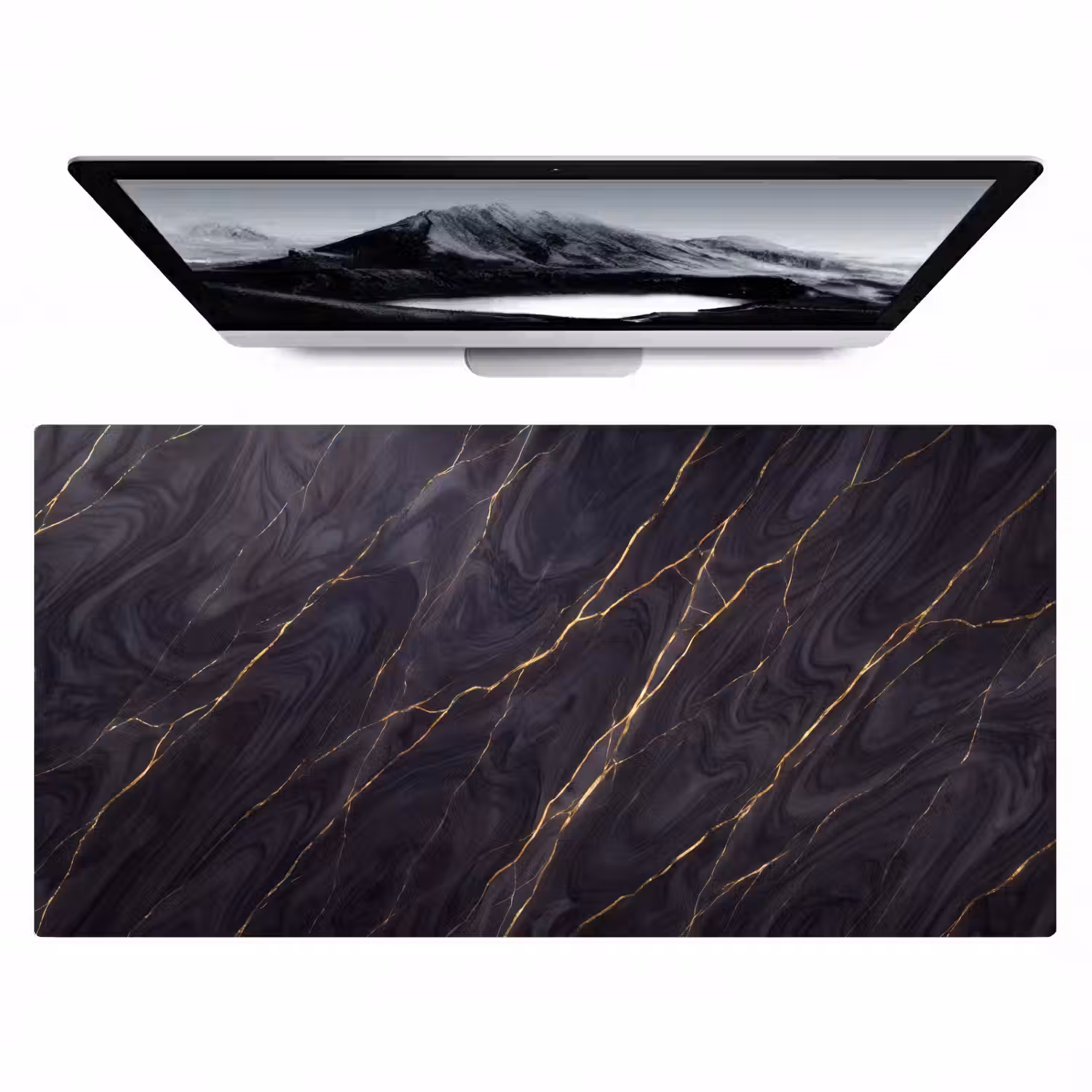 Marmer - Goudaders - Abstract - Modern - Zwart Muismat XXL klein -zzz3d