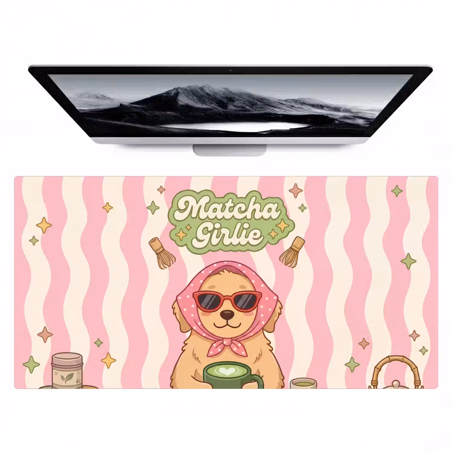 Matcha - Hond - Roze - Groen Muismat XXL klein -zzz3d