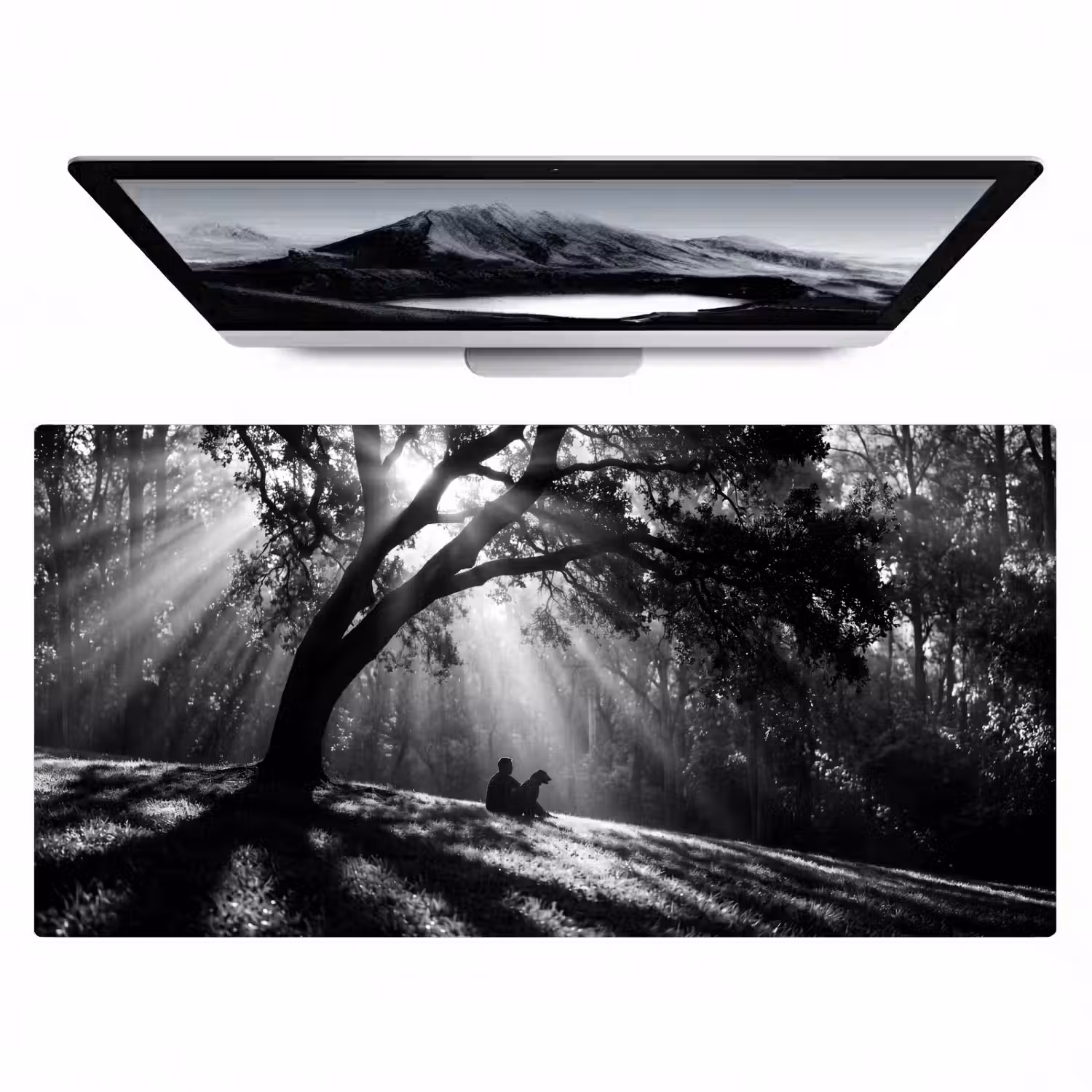 Mens - Hond - Natuur - Zwart-wit - Silhouet Muismat XXL klein -zzz3d
