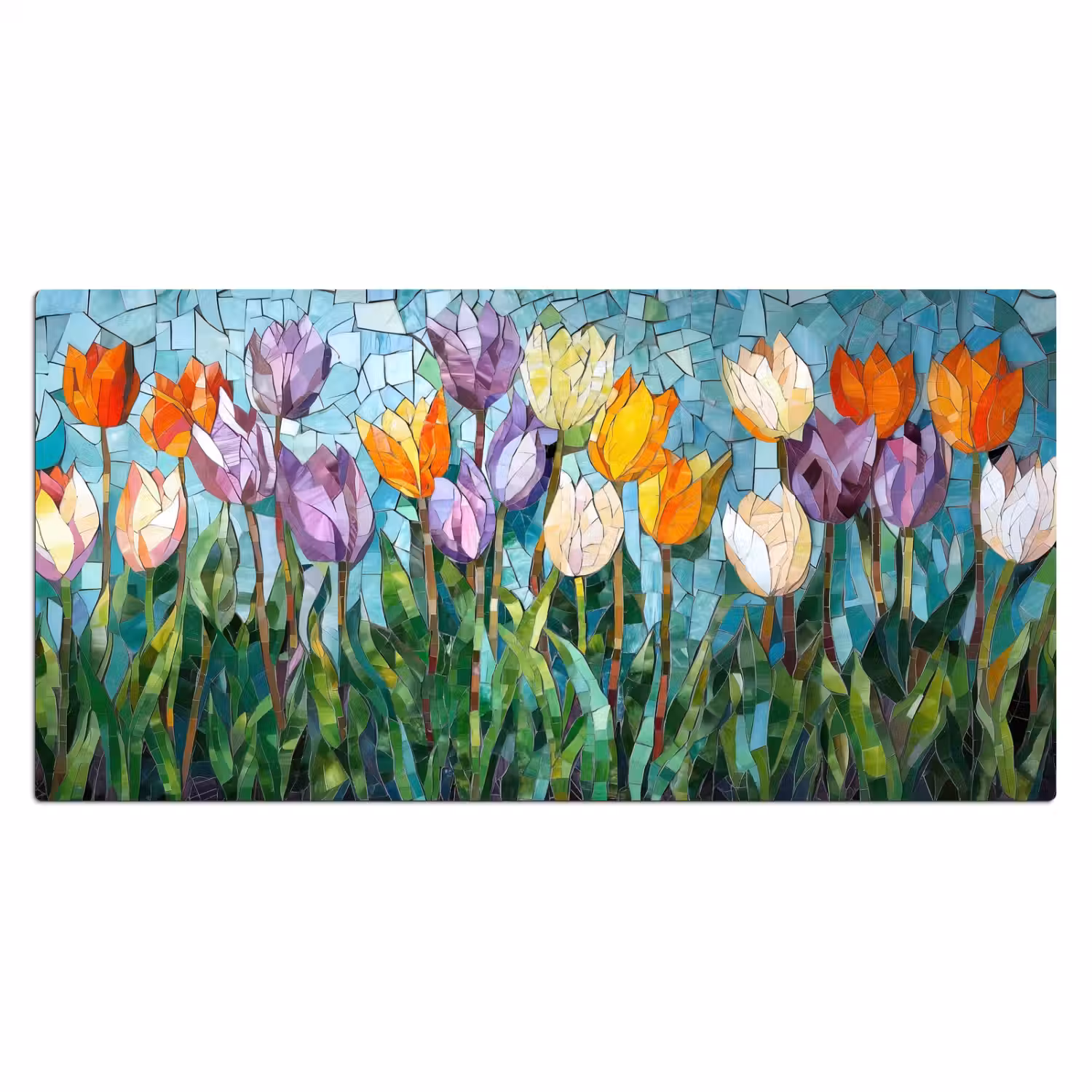 Mozaïek - Veld - Tulpen - Kleurrijk Muismat XXL klein -3d_leeg