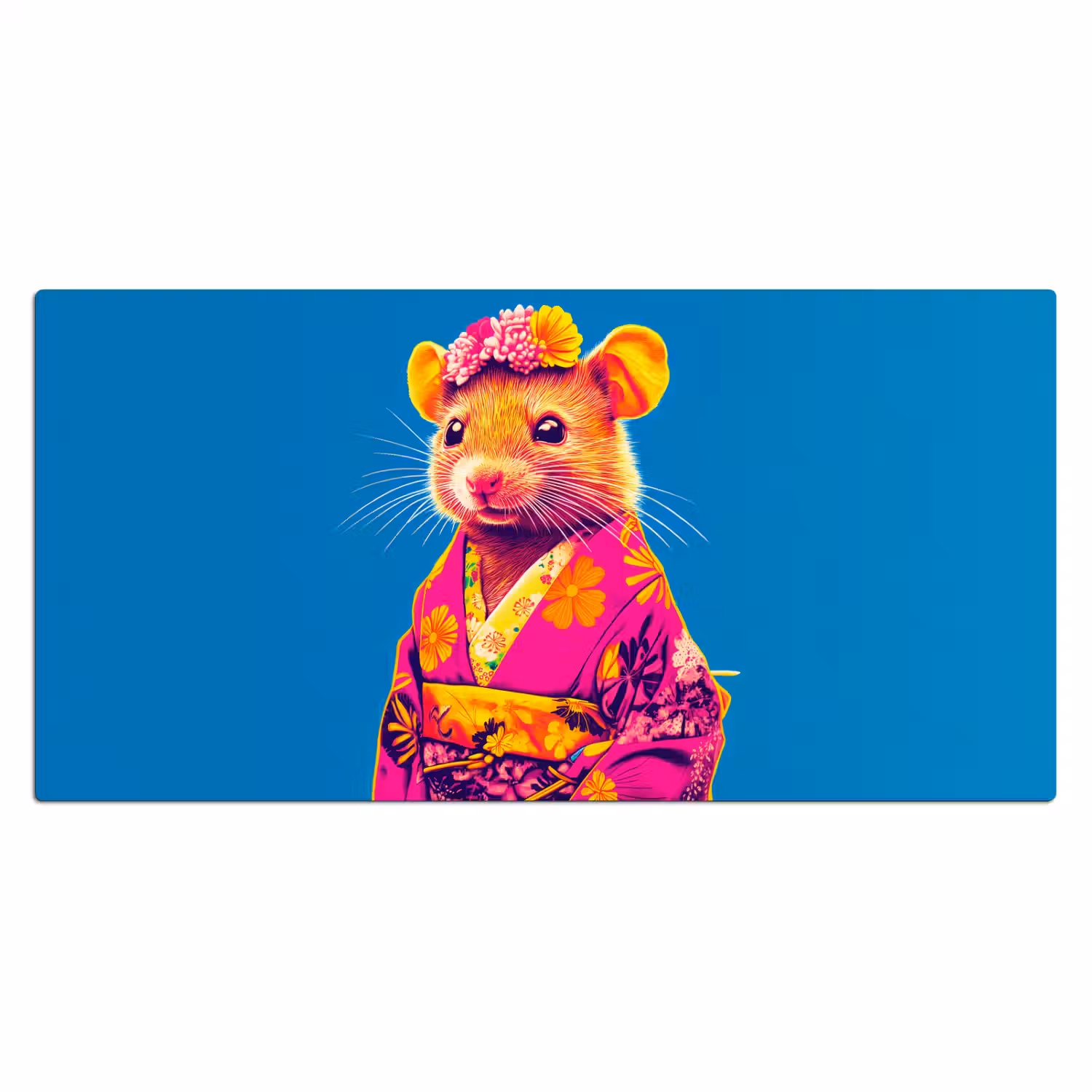 Muis - Kimono - Bloemen - Blauw Muismat XXL klein -3d_leeg
