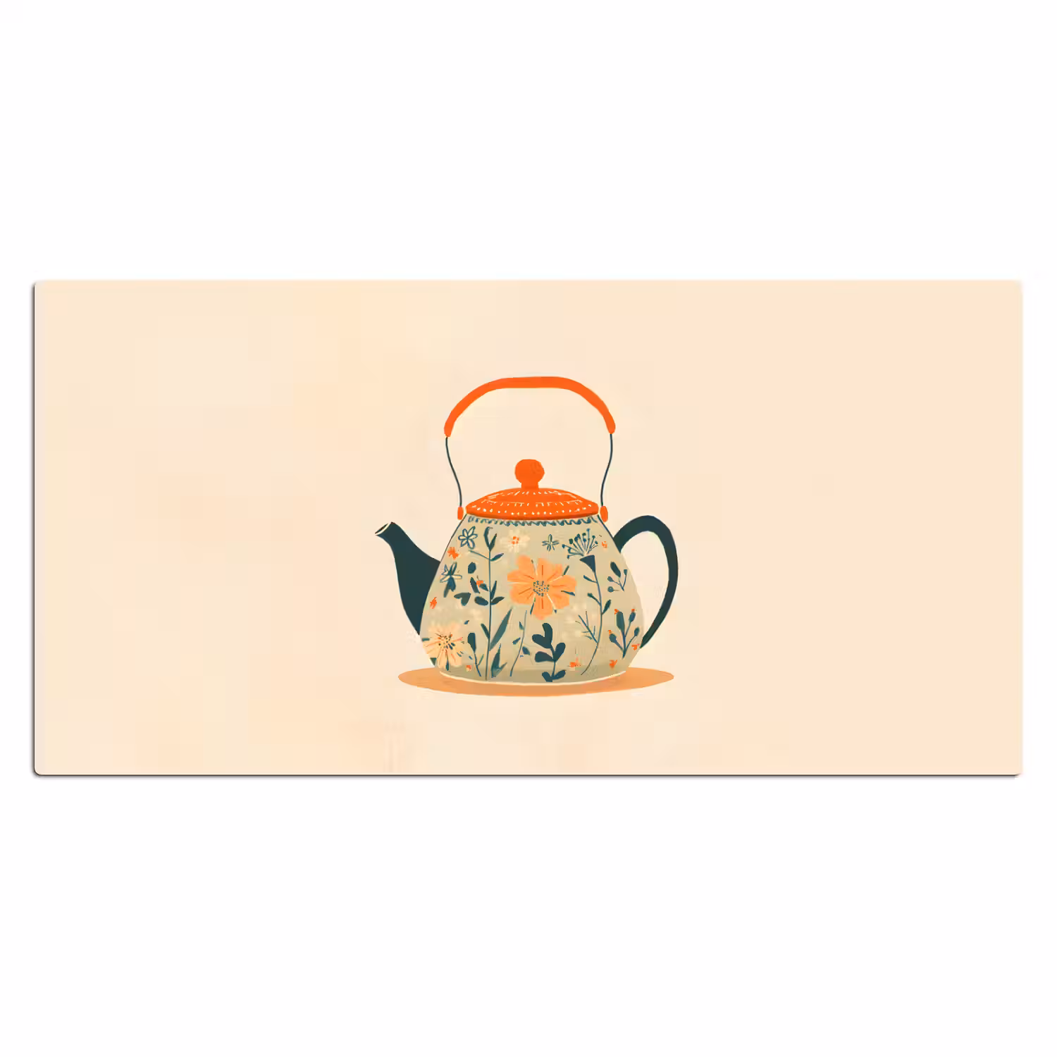 Oranje - Theepot - Bloemen - Bladeren Muismat XXL klein -3d_leeg