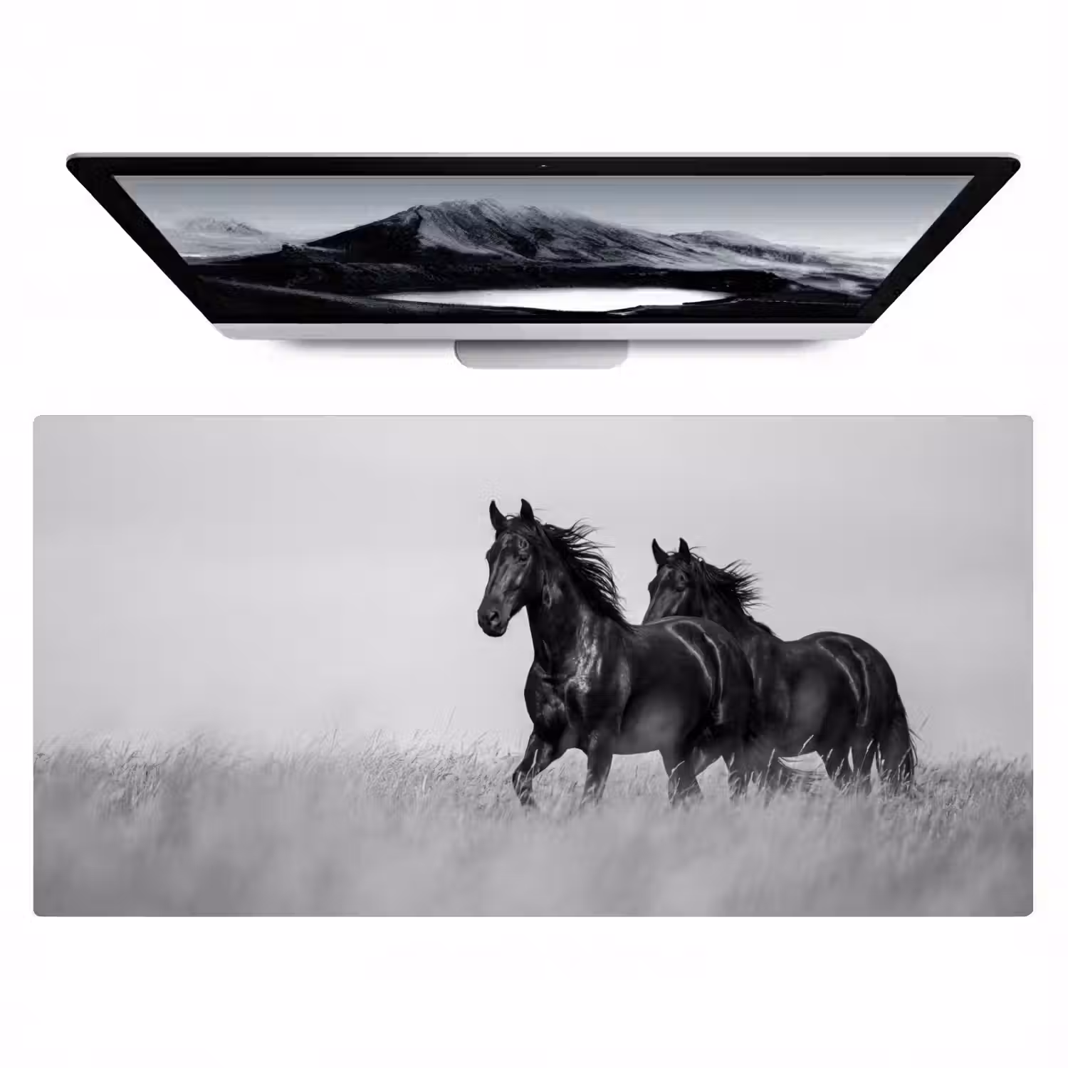 Paarden - Gras - Zwart - Wit Muismat XXL klein -zzz3d