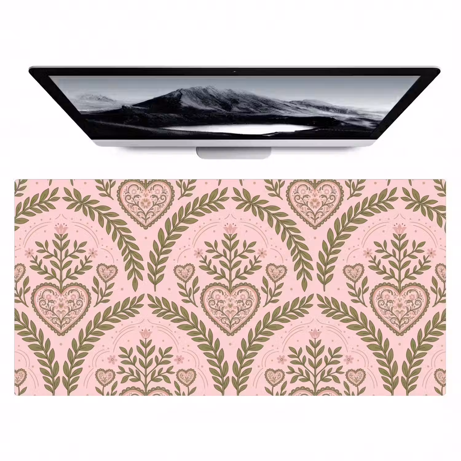 Patroon - Hart - Bloemen - Folkloristisch - Roze Muismat XXL klein -zzz3d