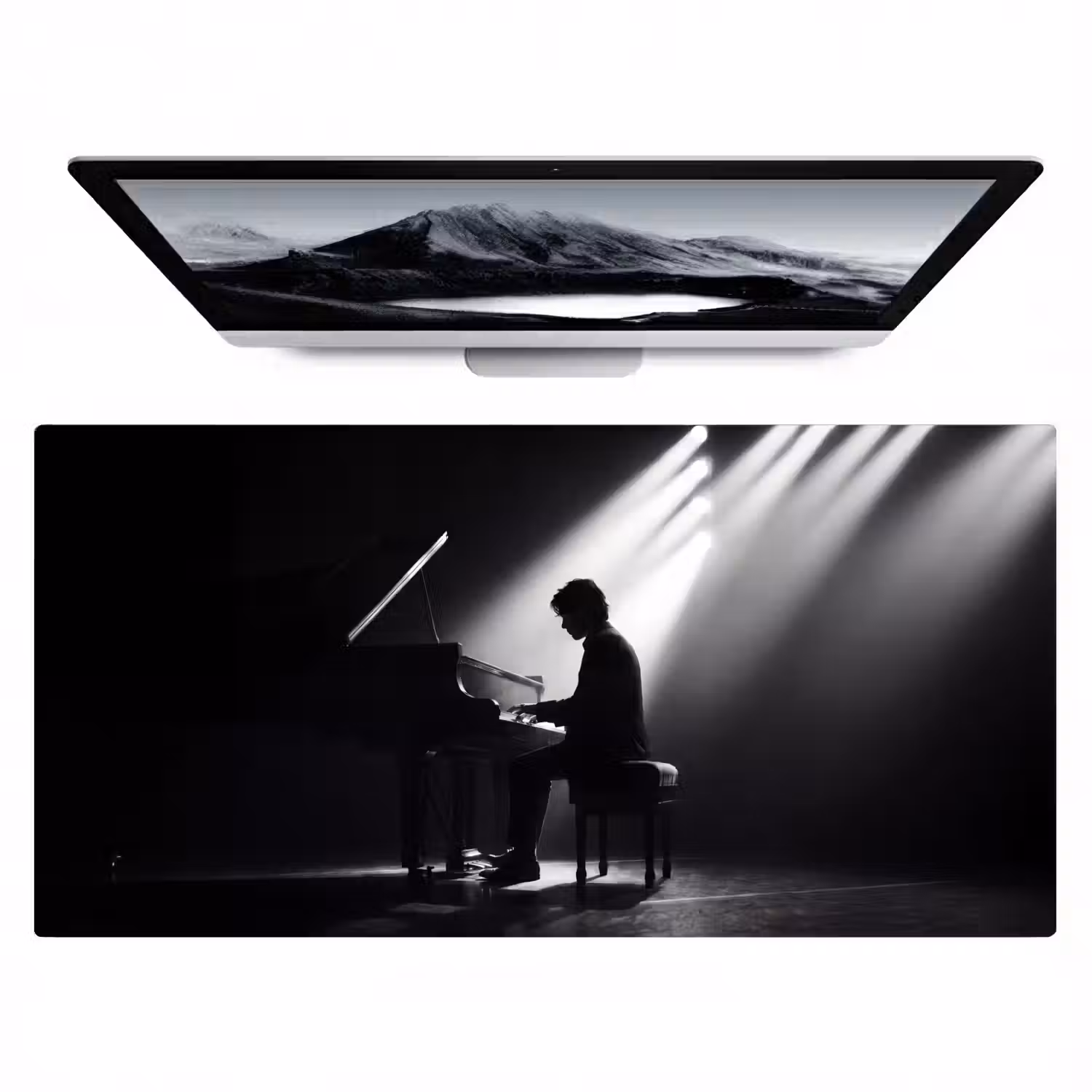 Persoon - Piano - Muziek - Zwart-wit - Podium Muismat XXL klein -zzz3d