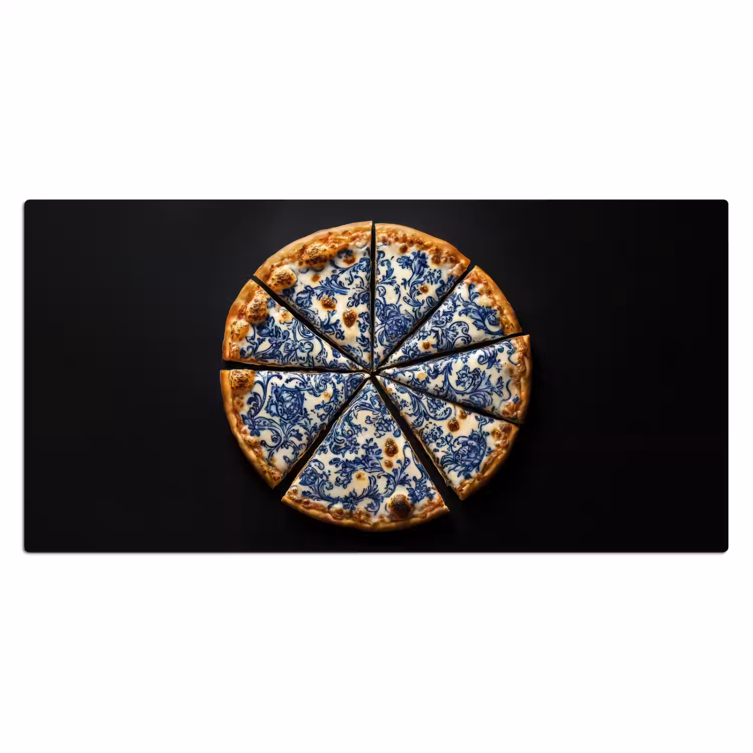 Pizza - Eten - Delftsblauw Muismat XXL klein -3d_leeg