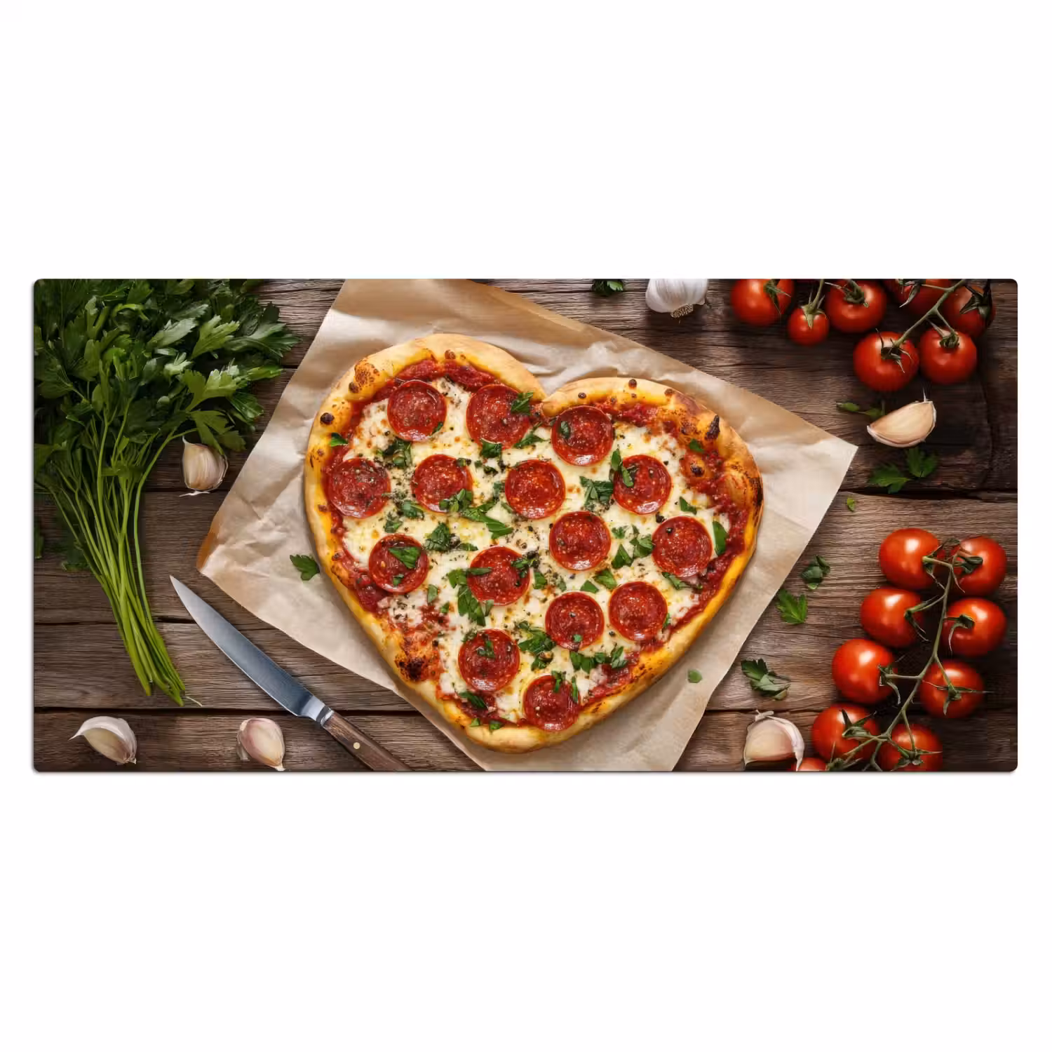 Pizza - Hart - Pepperoni - Tomaat Muismat XXL klein -3d_leeg
