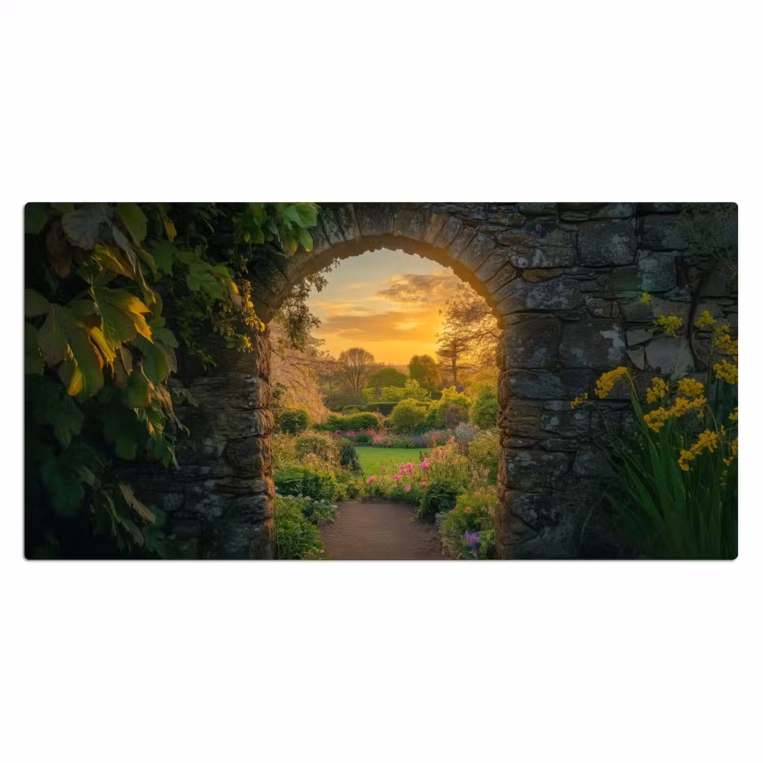 Poort - Planten - Zonsondergang Muismat XXL klein -3d_leeg