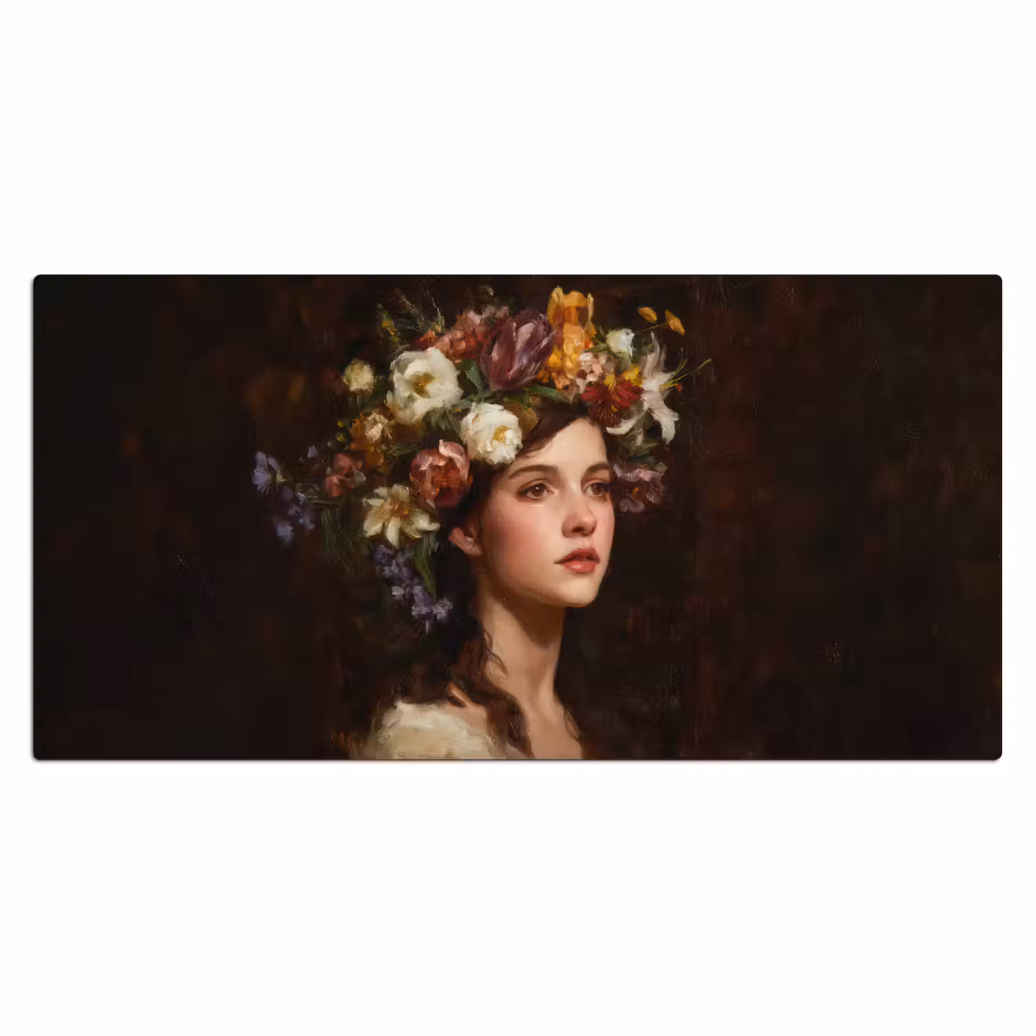 Portret - Vrouw - Bloemen Muismat XXL klein -3d_leeg
