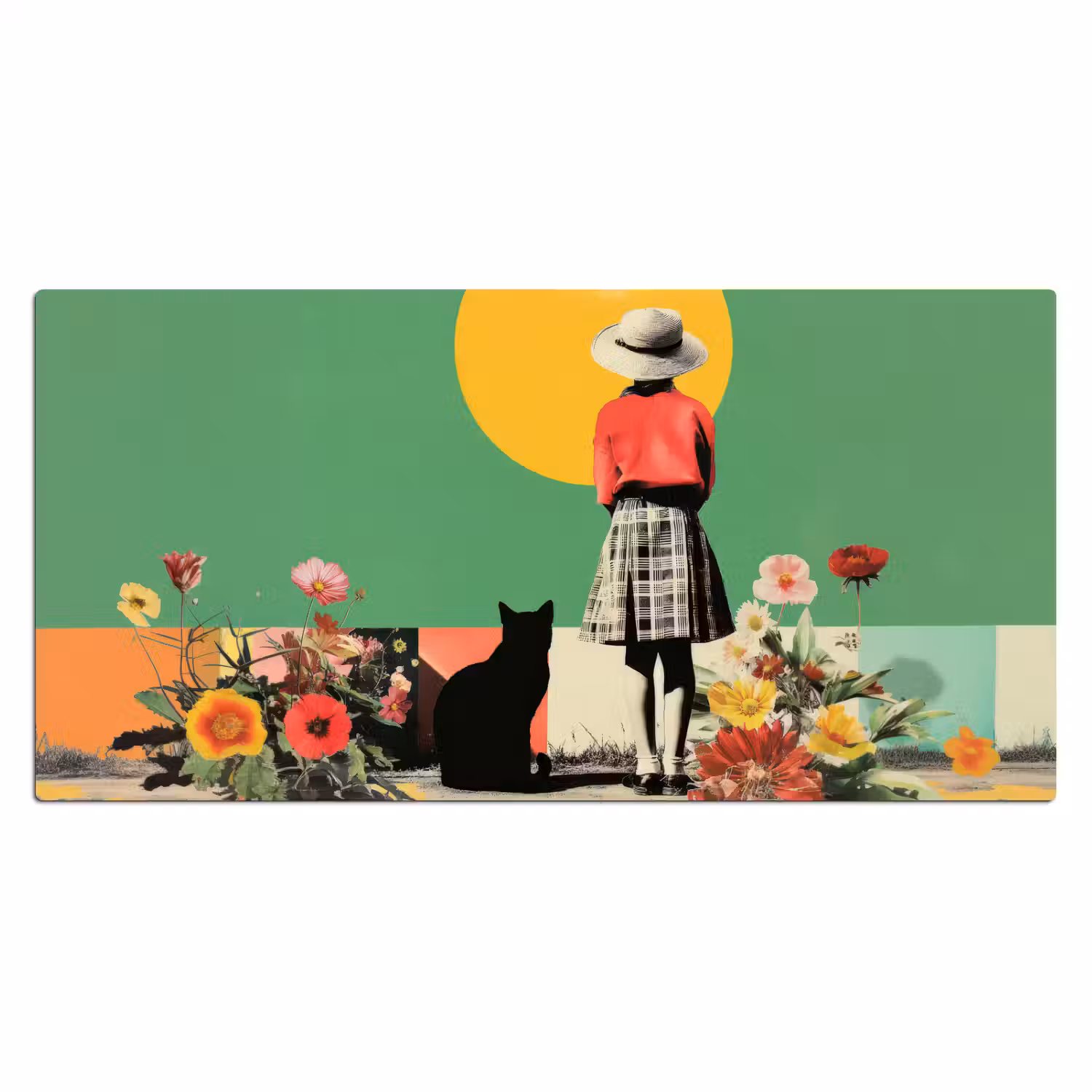 Retro - Meisje - Kat - Zon Muismat XXL klein -3d_leeg